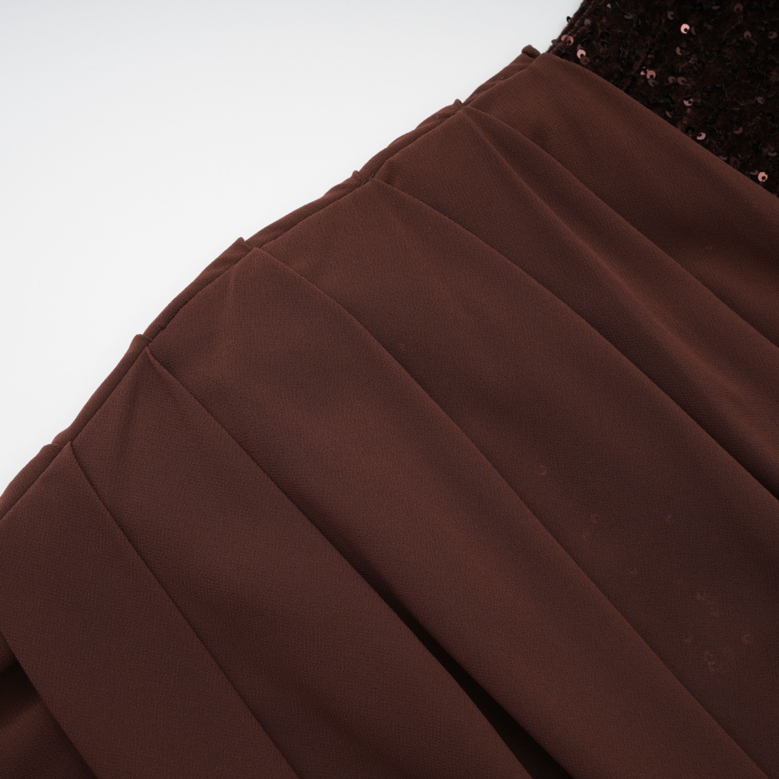 Giada Brown Sequined Asymmetrical Ruched Maxi Gown (Final Sale-US Only)