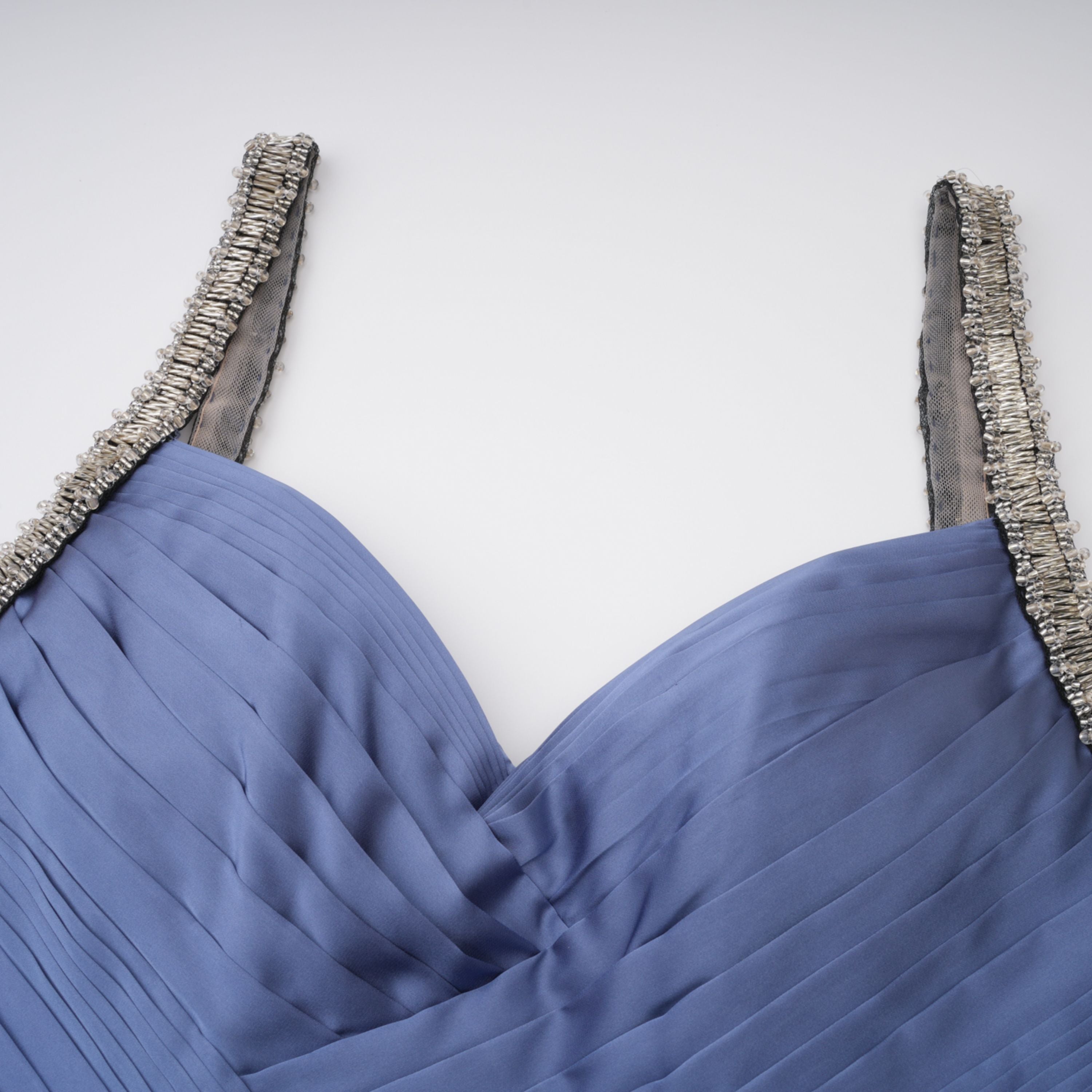 Angelína Blue Diagonal Pleated Gathered Maxi Gown (Final Sale-US Only)