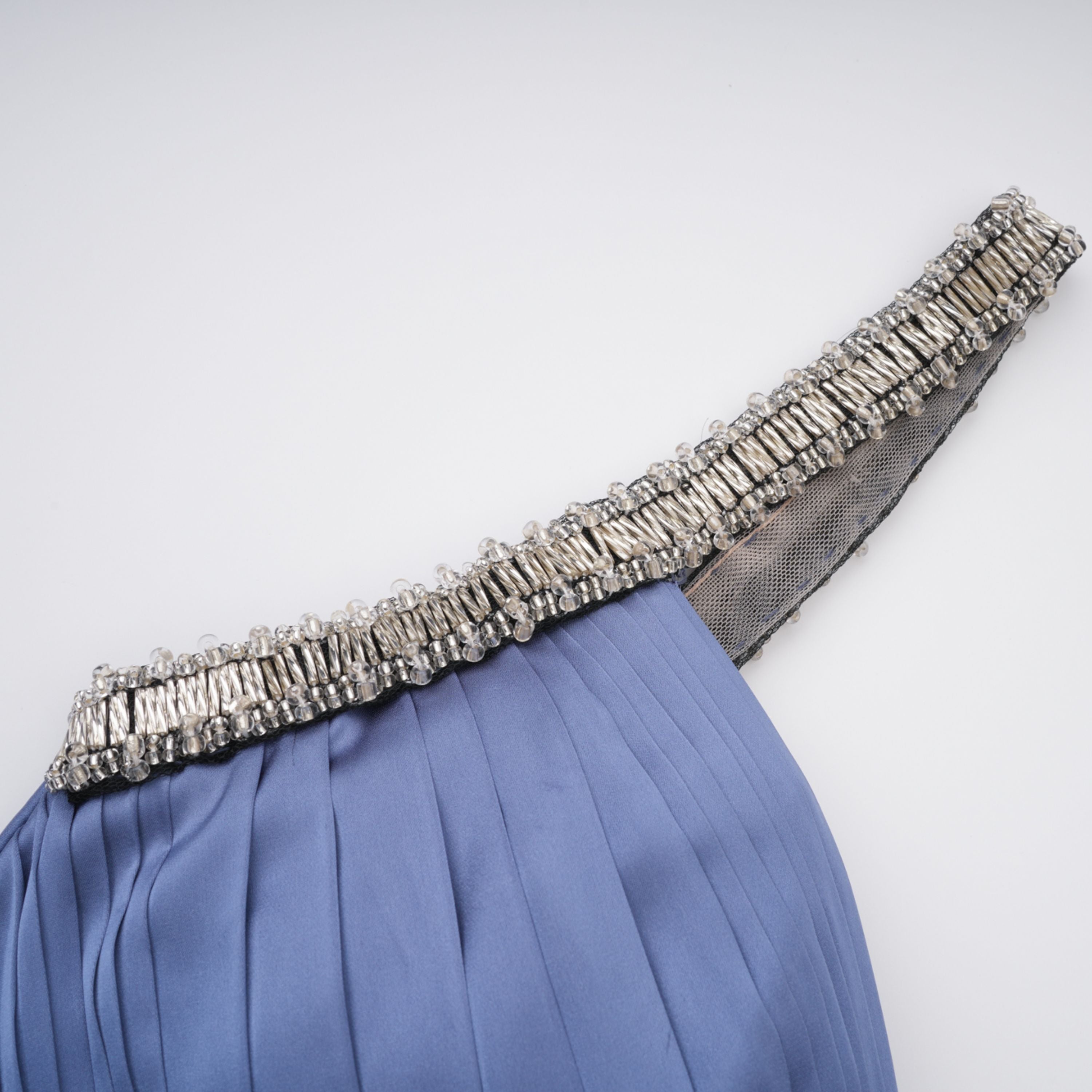 Angelína Blue Diagonal Pleated Gathered Maxi Gown (Final Sale-US Only)