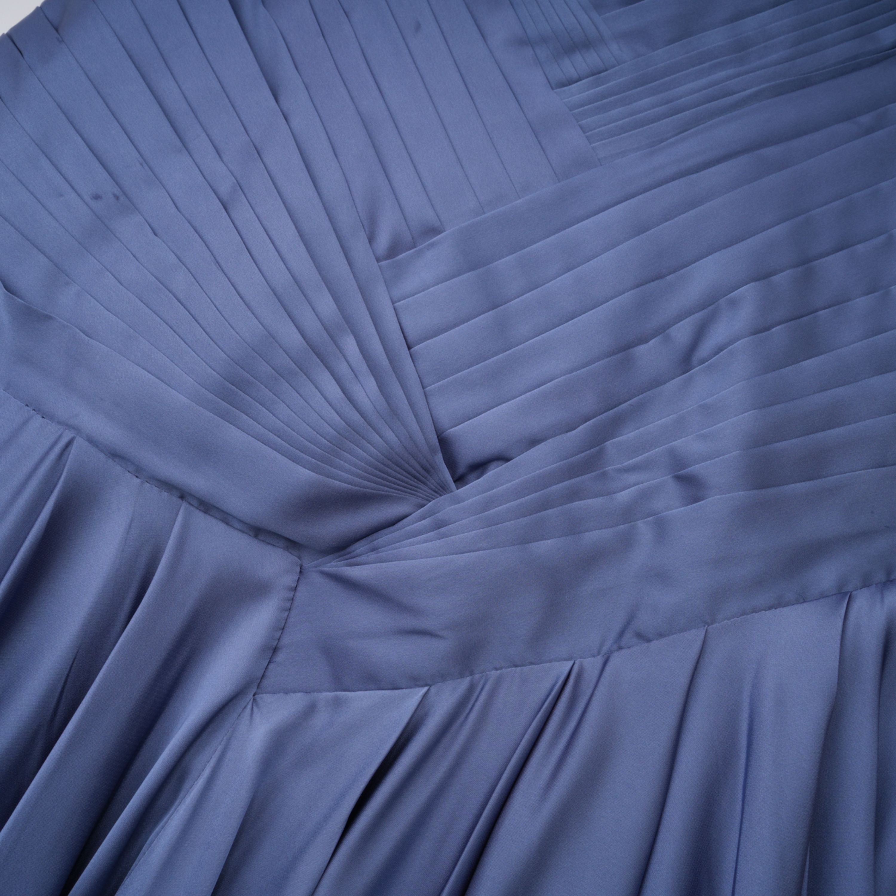 Angelína Blue Diagonal Pleated Gathered Maxi Gown (Final Sale-US Only)