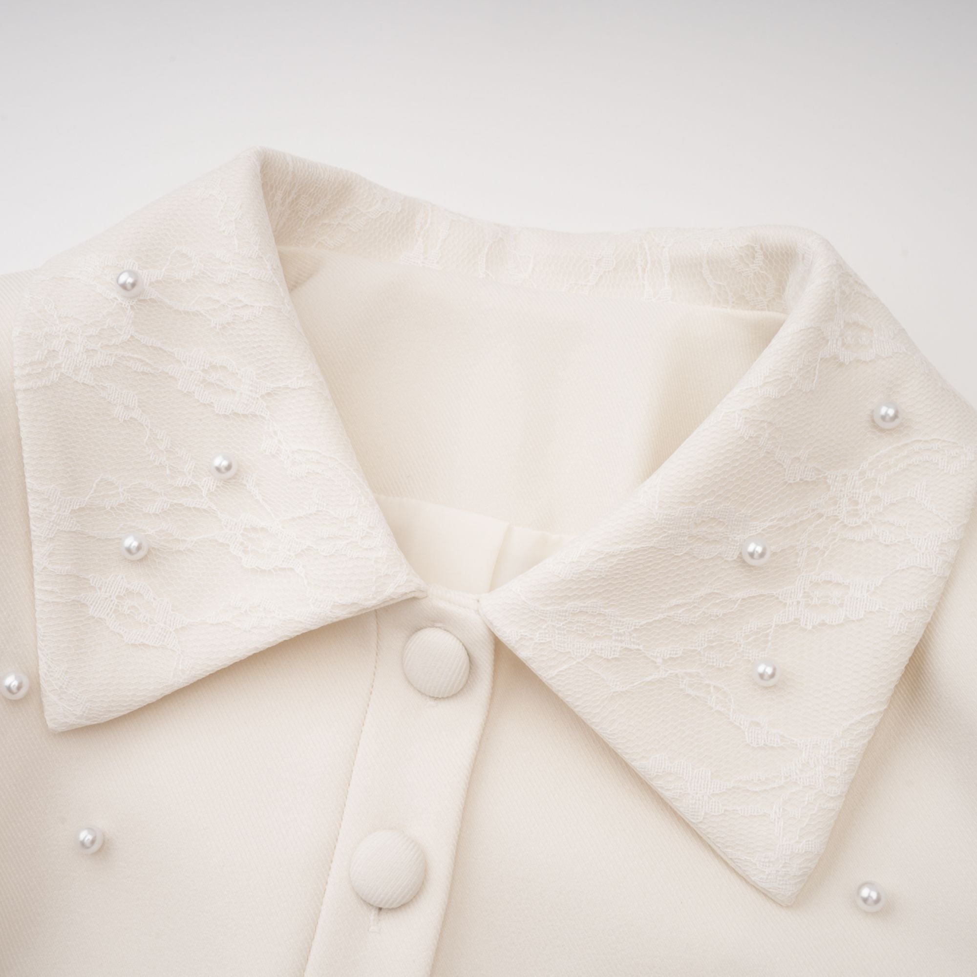 Faux Pearl Jacket & Pleated Skirt Set