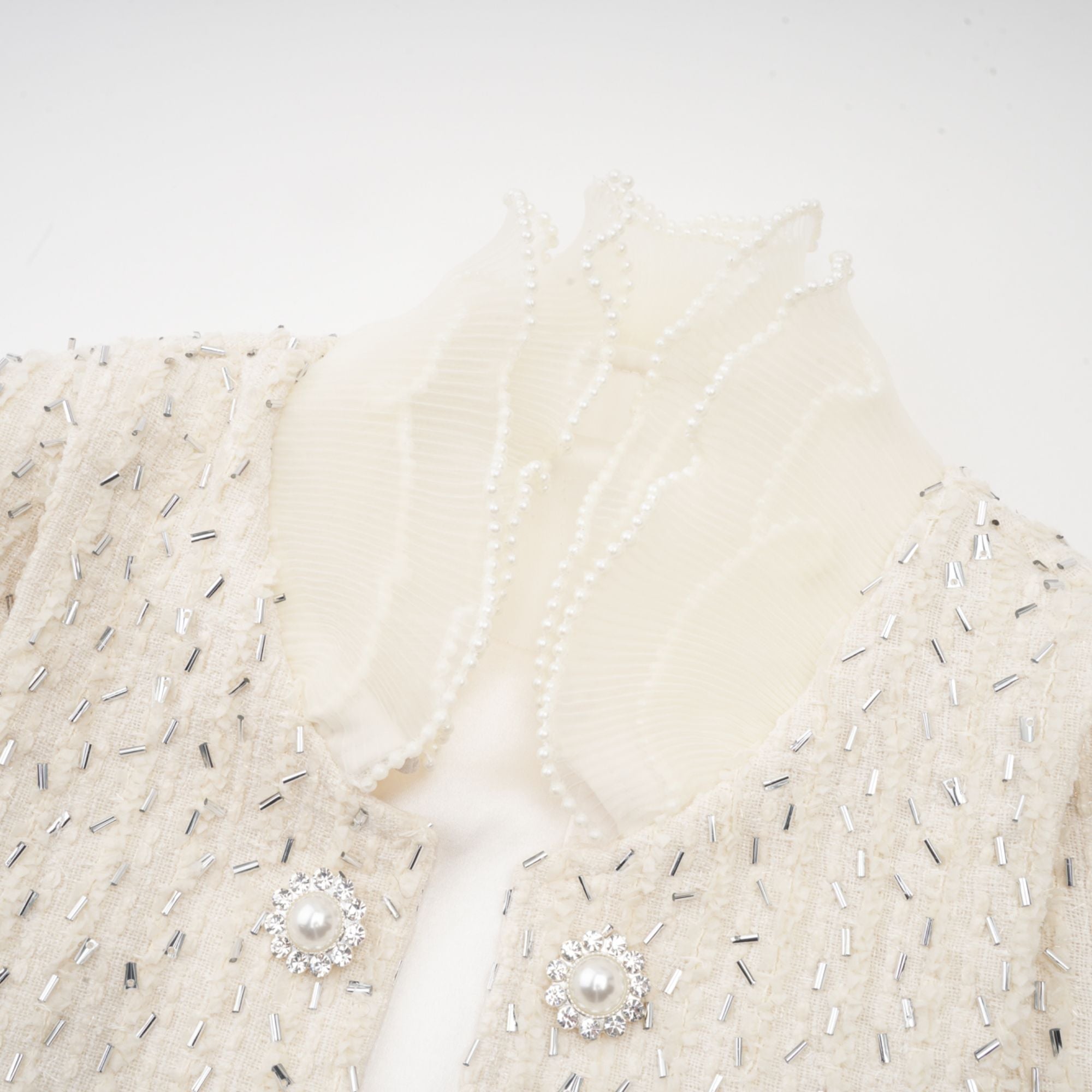 Blanche white beaded ruffle cropped jacket (Final Sale)
