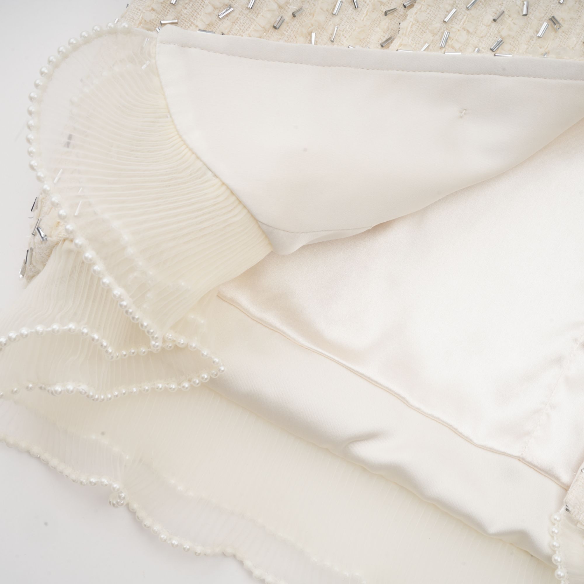 Blanche white beaded ruffle cropped jacket (Final Sale)