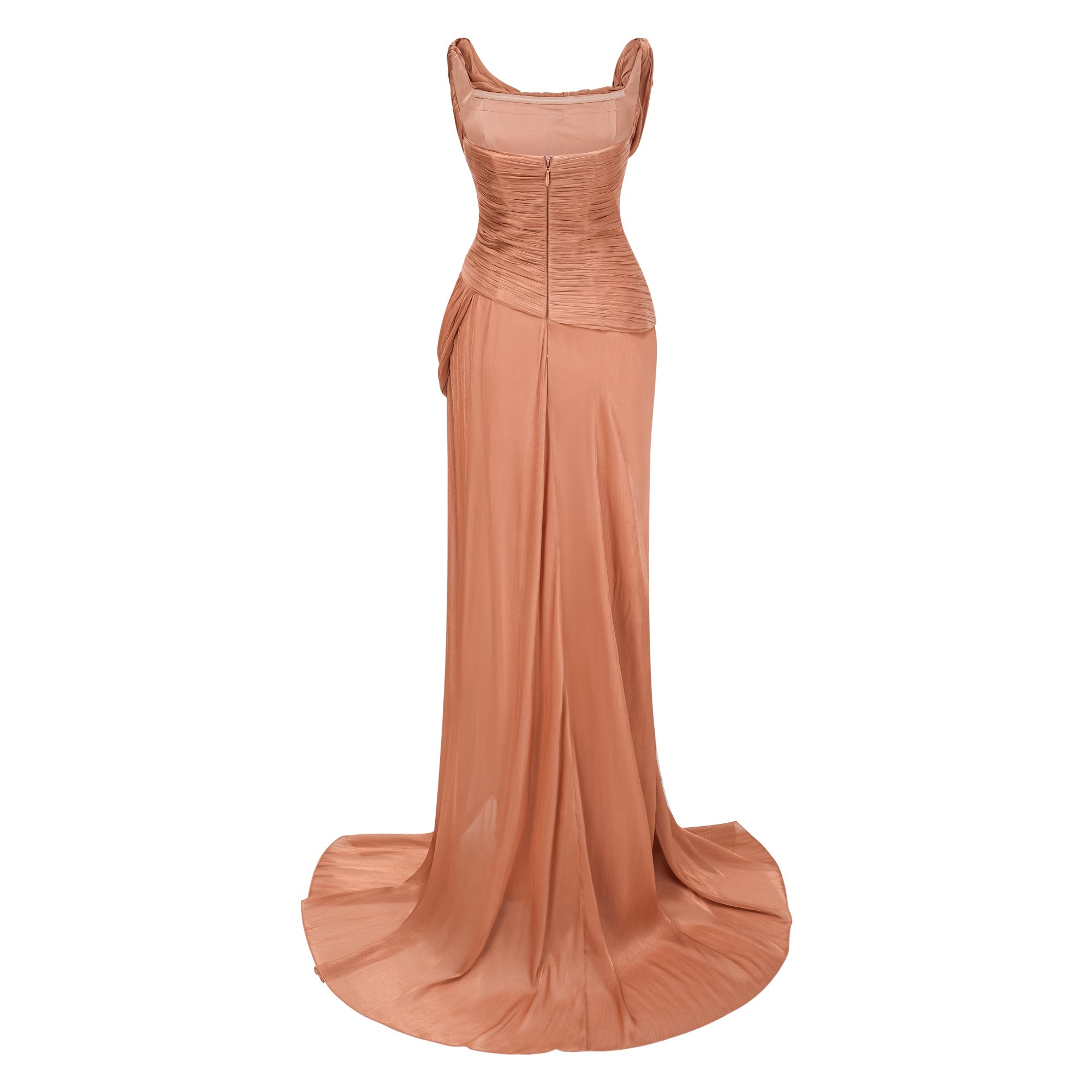 Gelsomina Gold Asymmetrical Glossy Gathered Maxi Dress (Final Sale-US Only)