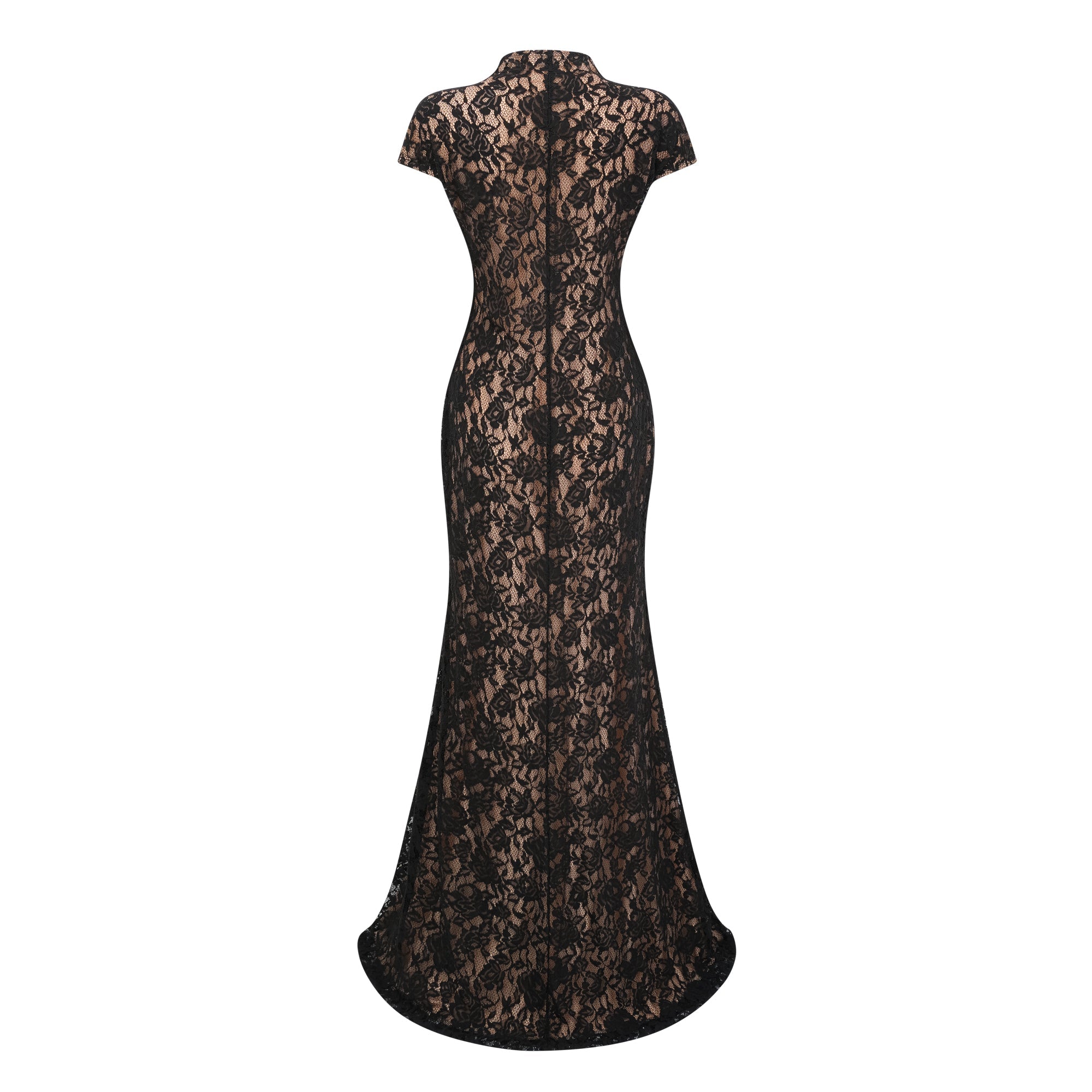 Andrea Black Keyhole Lace Maxi Dress with High Thigh Slit (Final Sale-US Only)