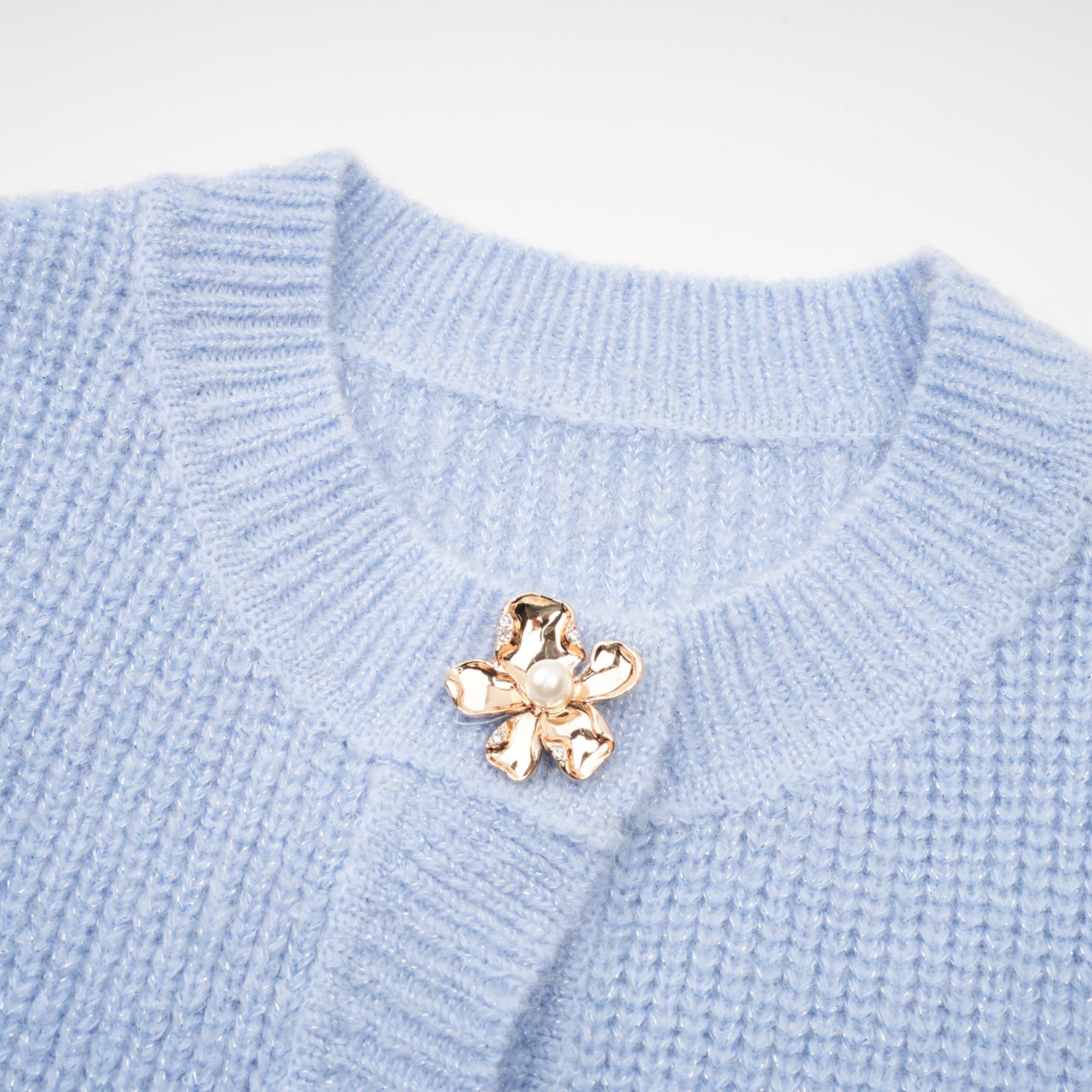 Chantal Blue Knit Two-Piece Blouse and Skirt Set (Final Sale)