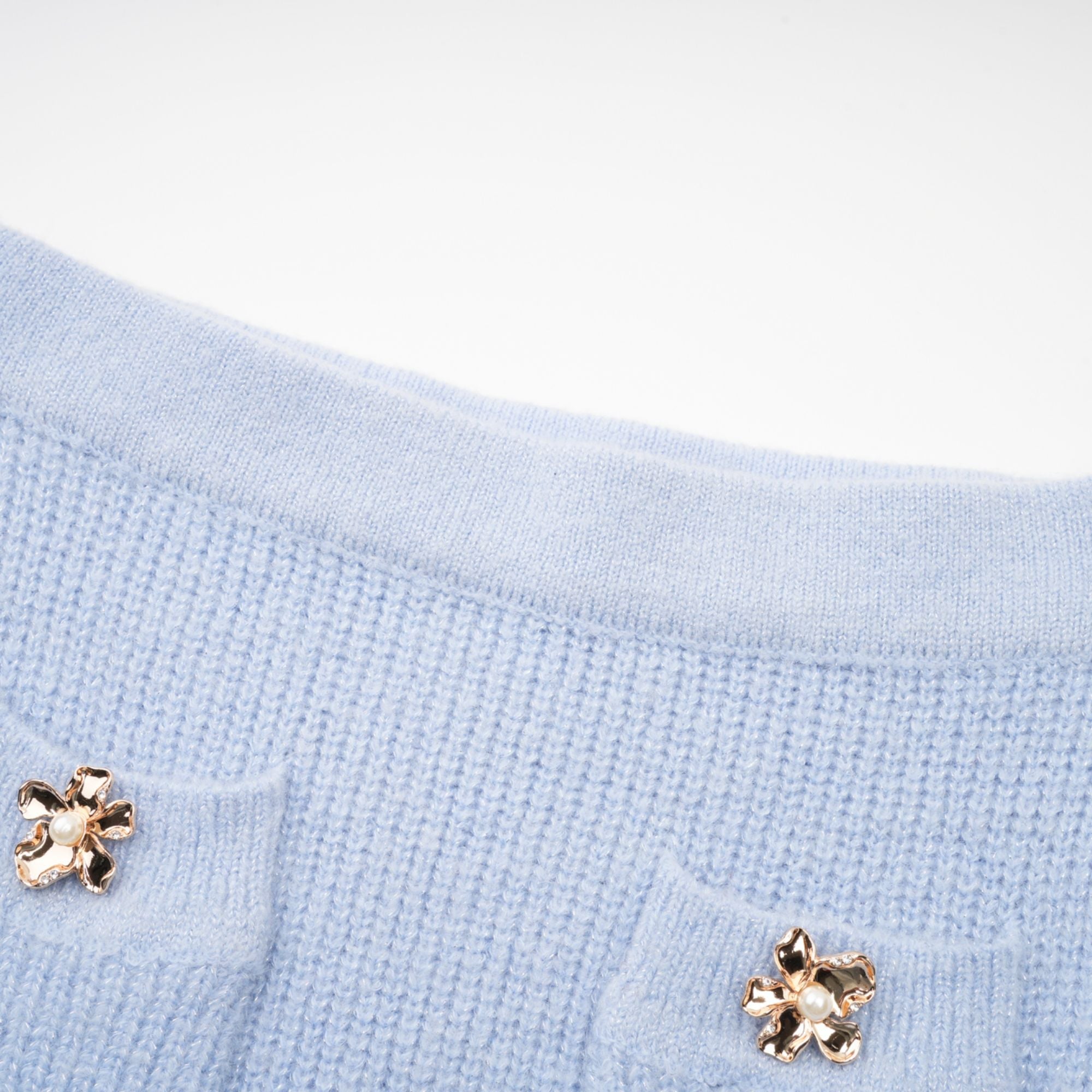 Chantal Blue Knit Two-Piece Blouse and Skirt Set (Final Sale)