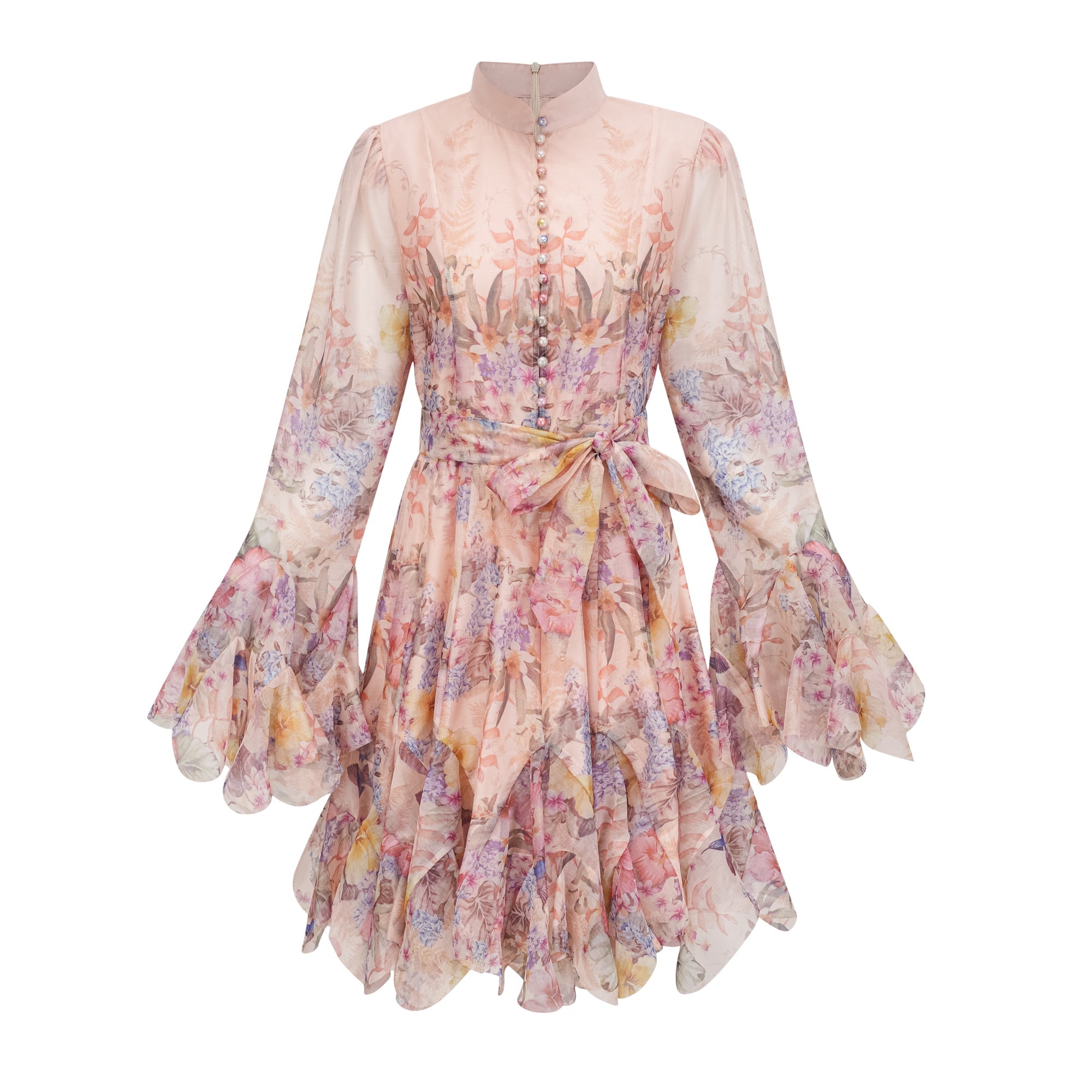 Pink Godet Floral Mini Dress
