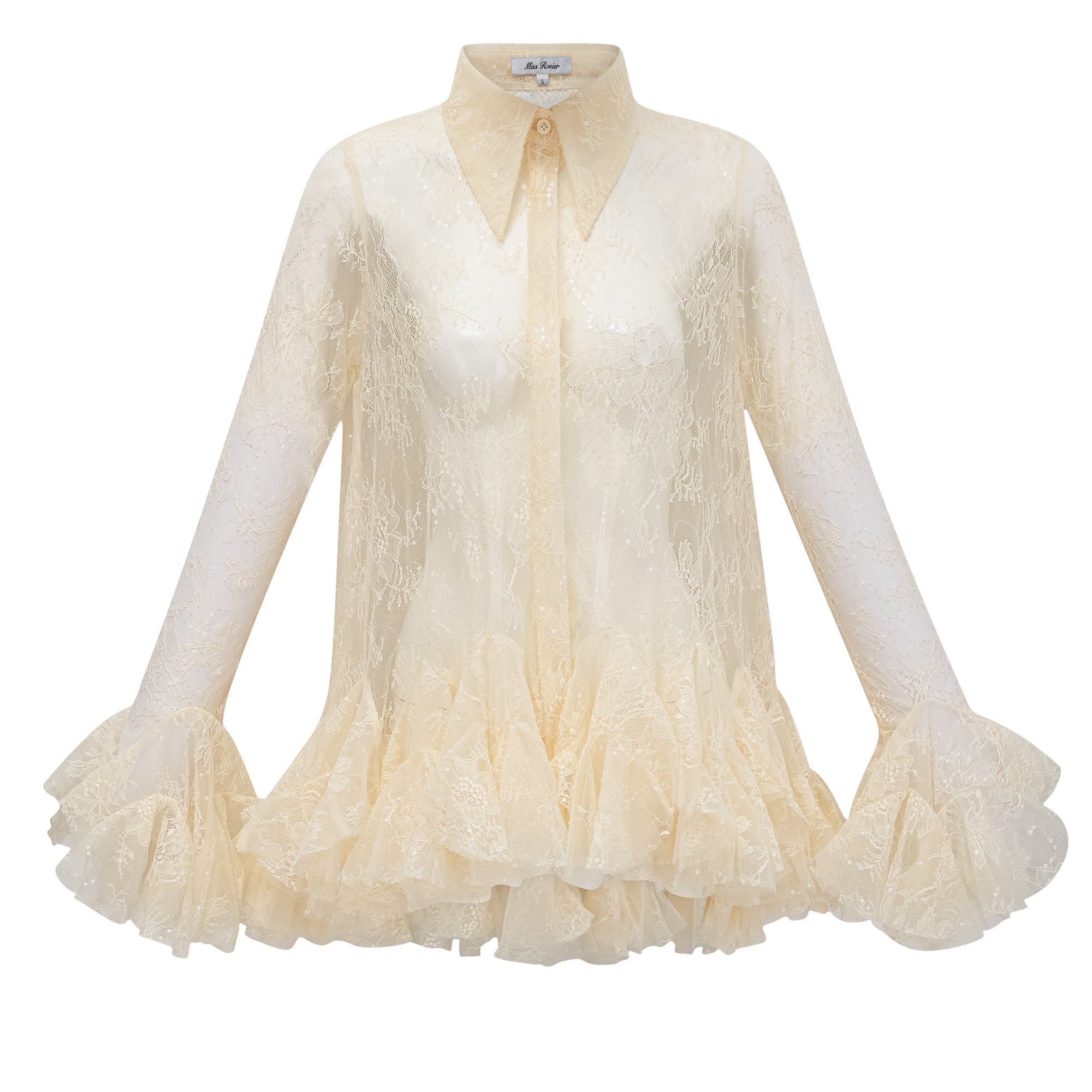 Ingrid Neutral Peplum Floral Lace Blouse