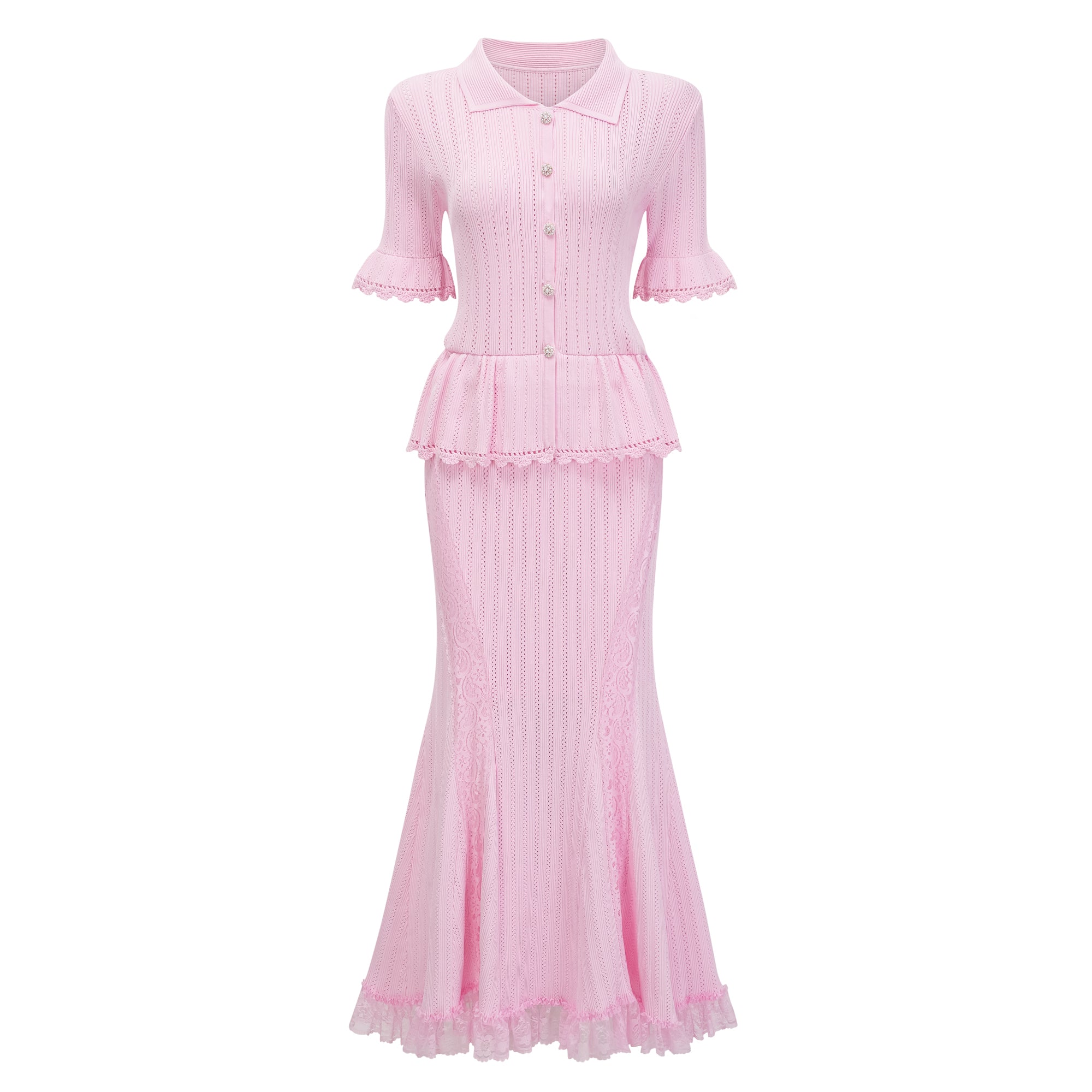 Jocasta Pink Stretch Lace Knit Midi Dress (Final Sale-US Only)