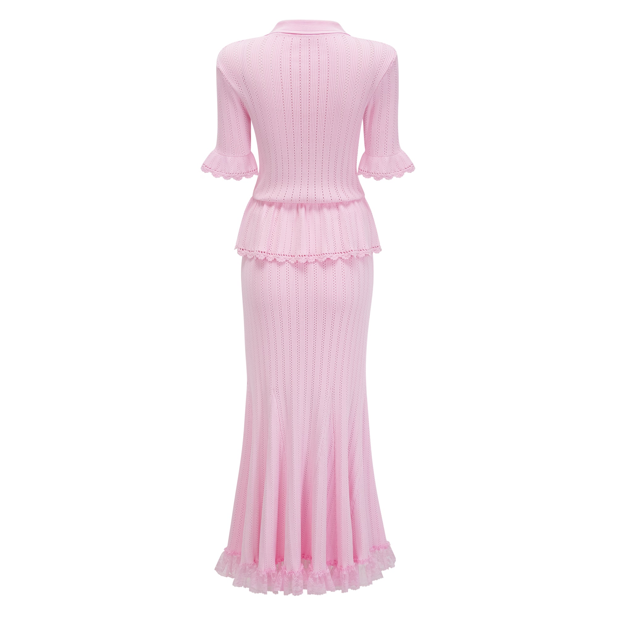 Jocasta Pink Stretch Lace Knit Midi Dress (Final Sale-US Only)