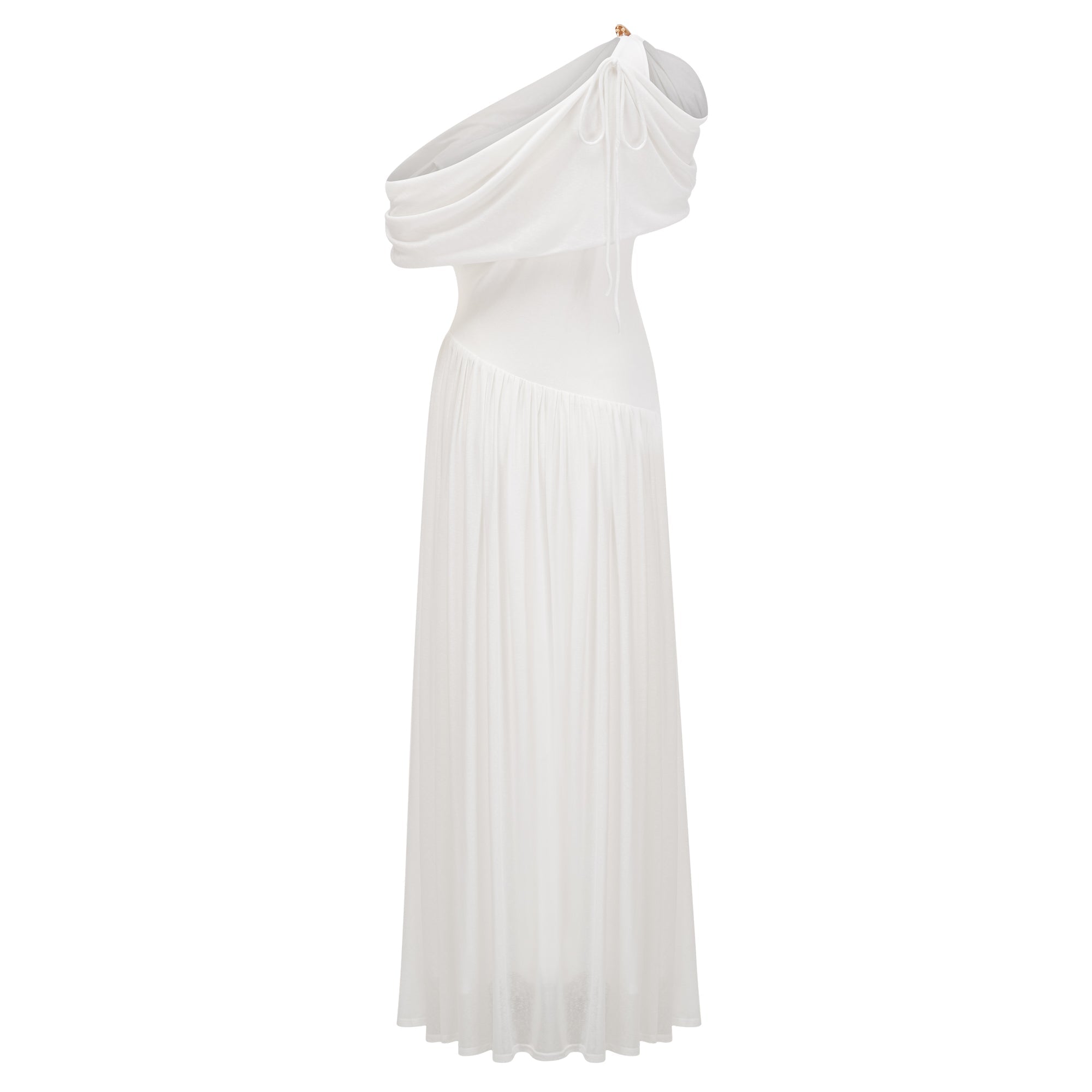Sigrun White Asymmetrical Gathered Maxi Dress (Final Sale-US Only)