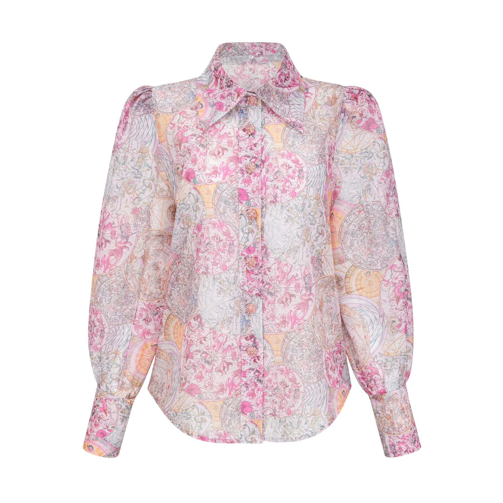 Cherry pink pattern-print shirt & skirt matching set(Final Sale-US Only)