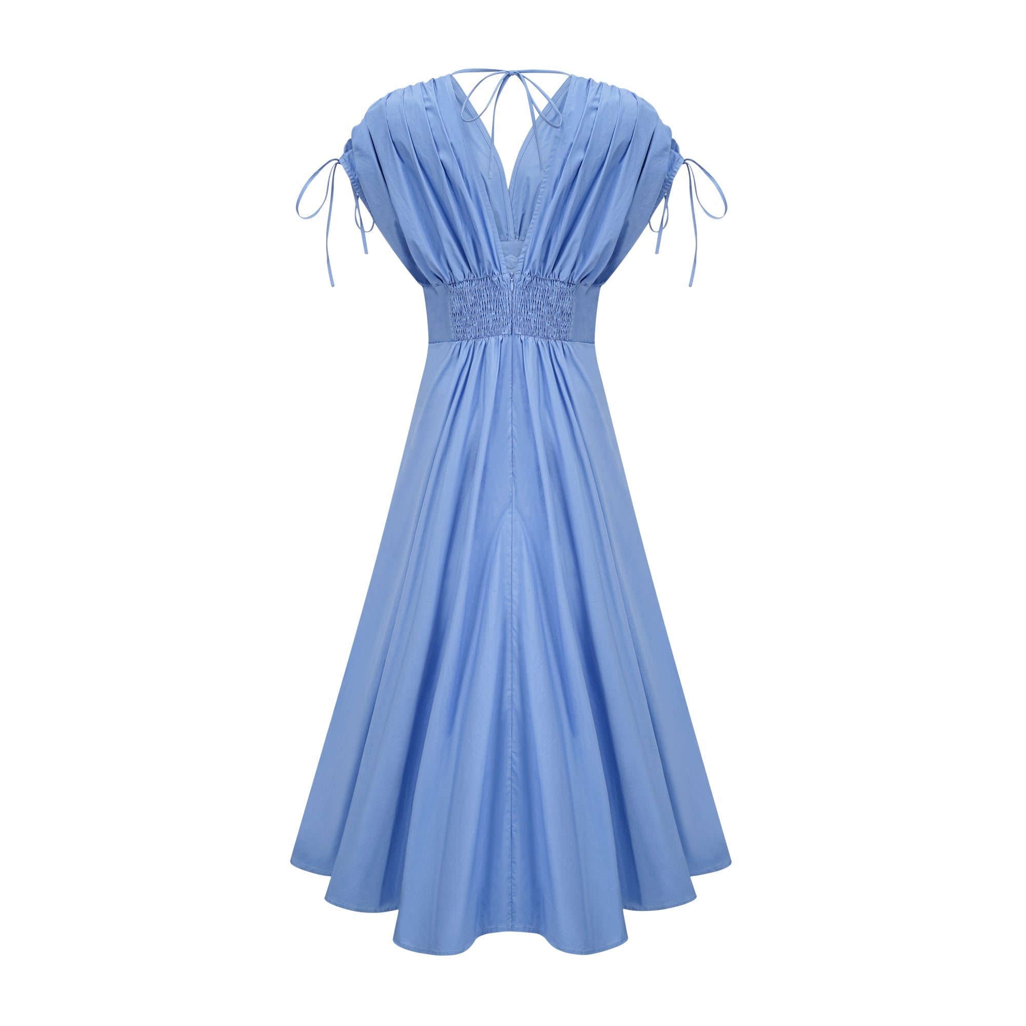Emma petal-detail drawstring maxi dress in Blue (Final Sale)