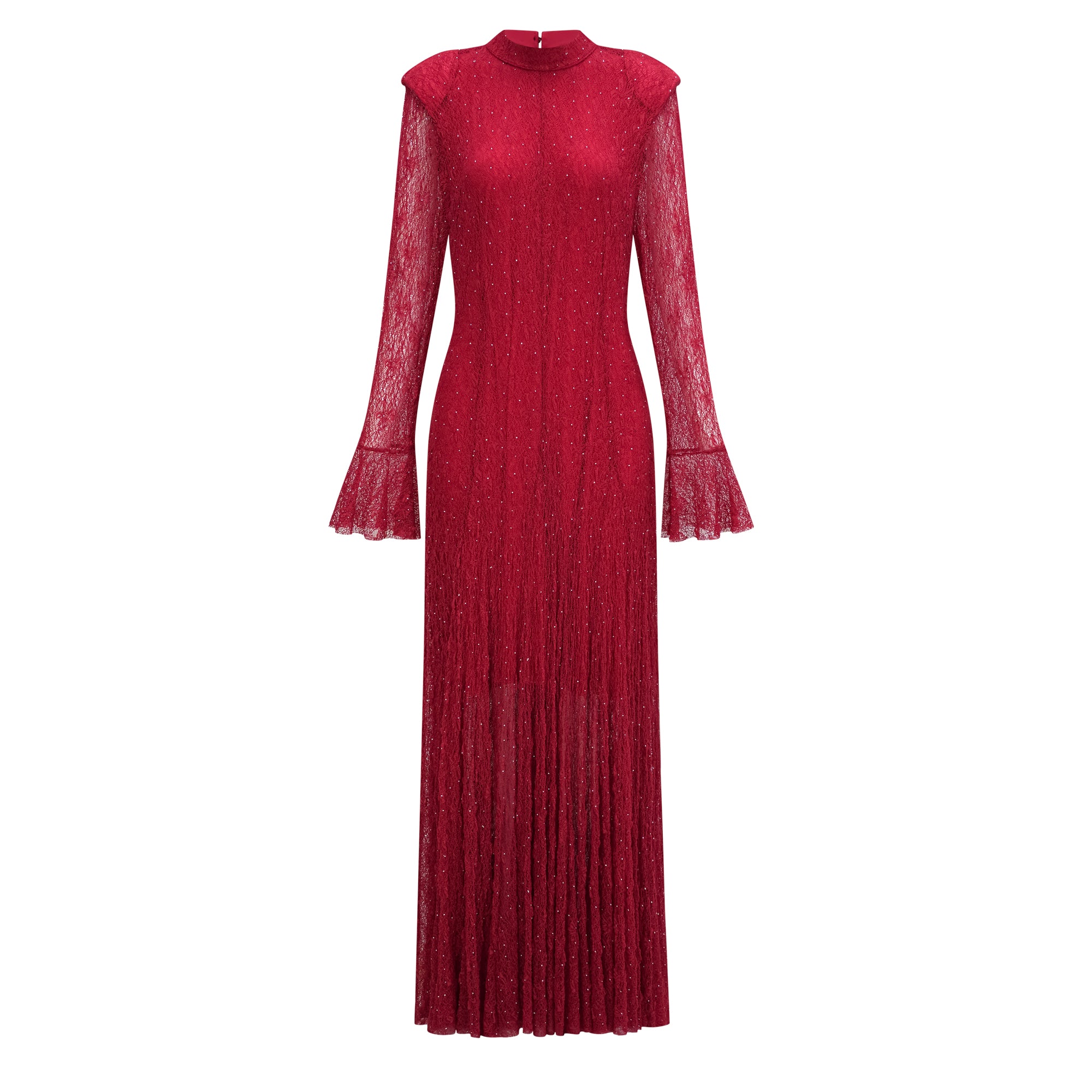 Justyna Red Rhinestone Guipure Lace Maxi Dress (Final Sale-US Only)