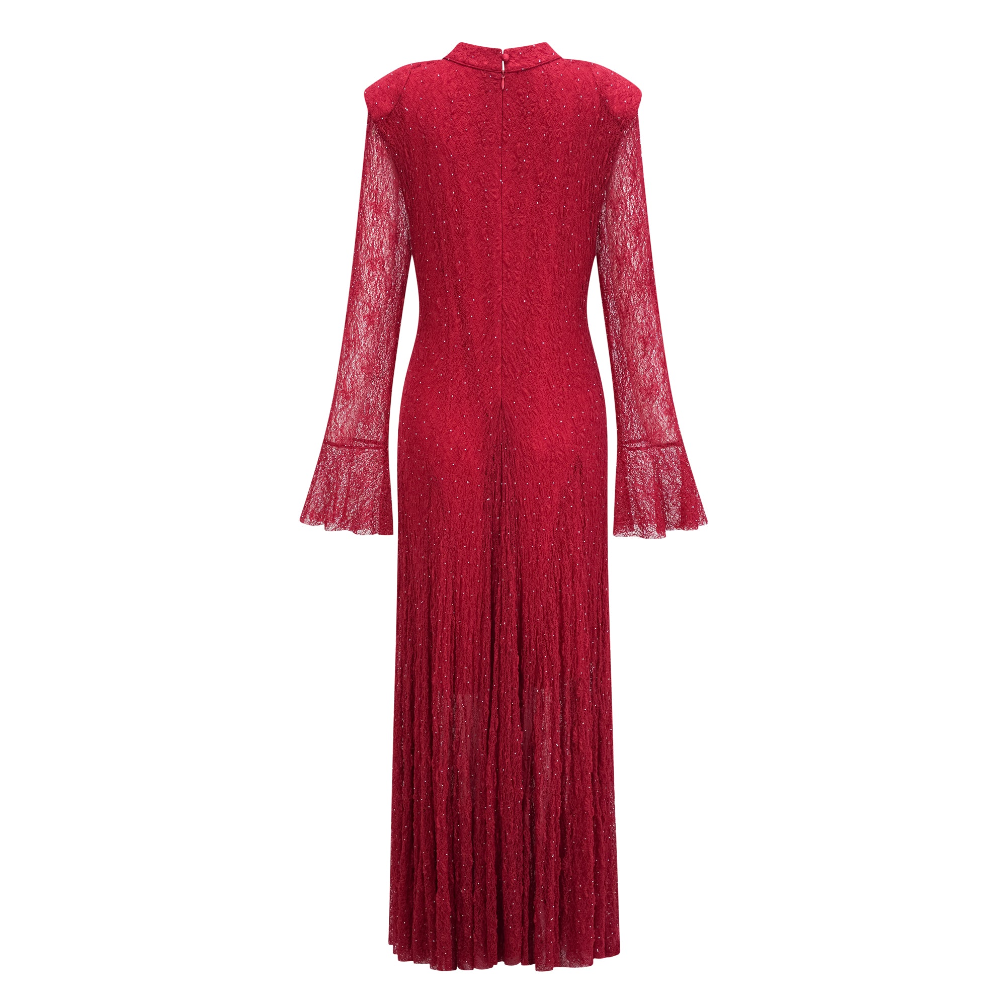 Justyna Red Rhinestone Guipure Lace Maxi Dress (Final Sale-US Only)