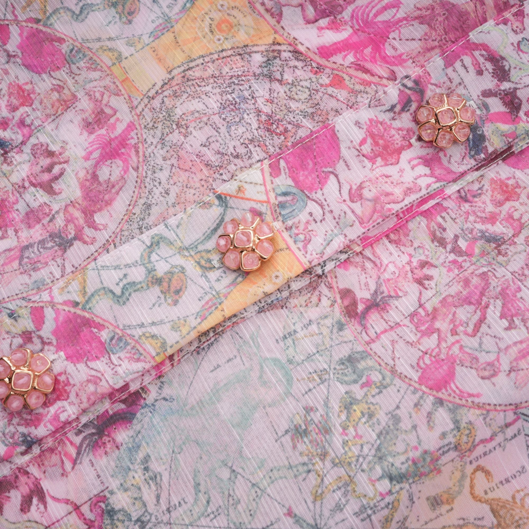 Cherry pink pattern-print shirt & skirt matching set(Final Sale-US Only)