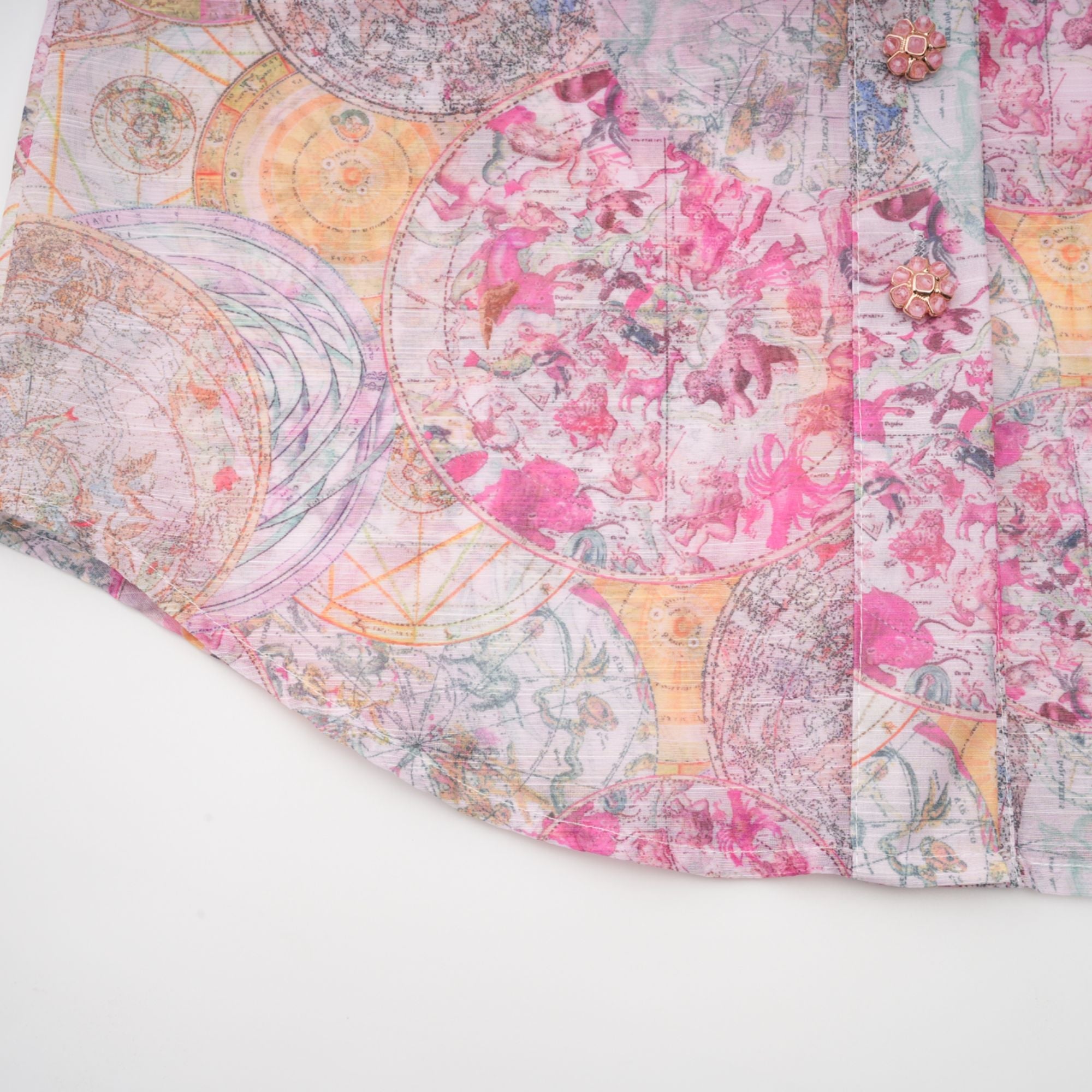 Cherry pink pattern-print shirt & skirt matching set(Final Sale)