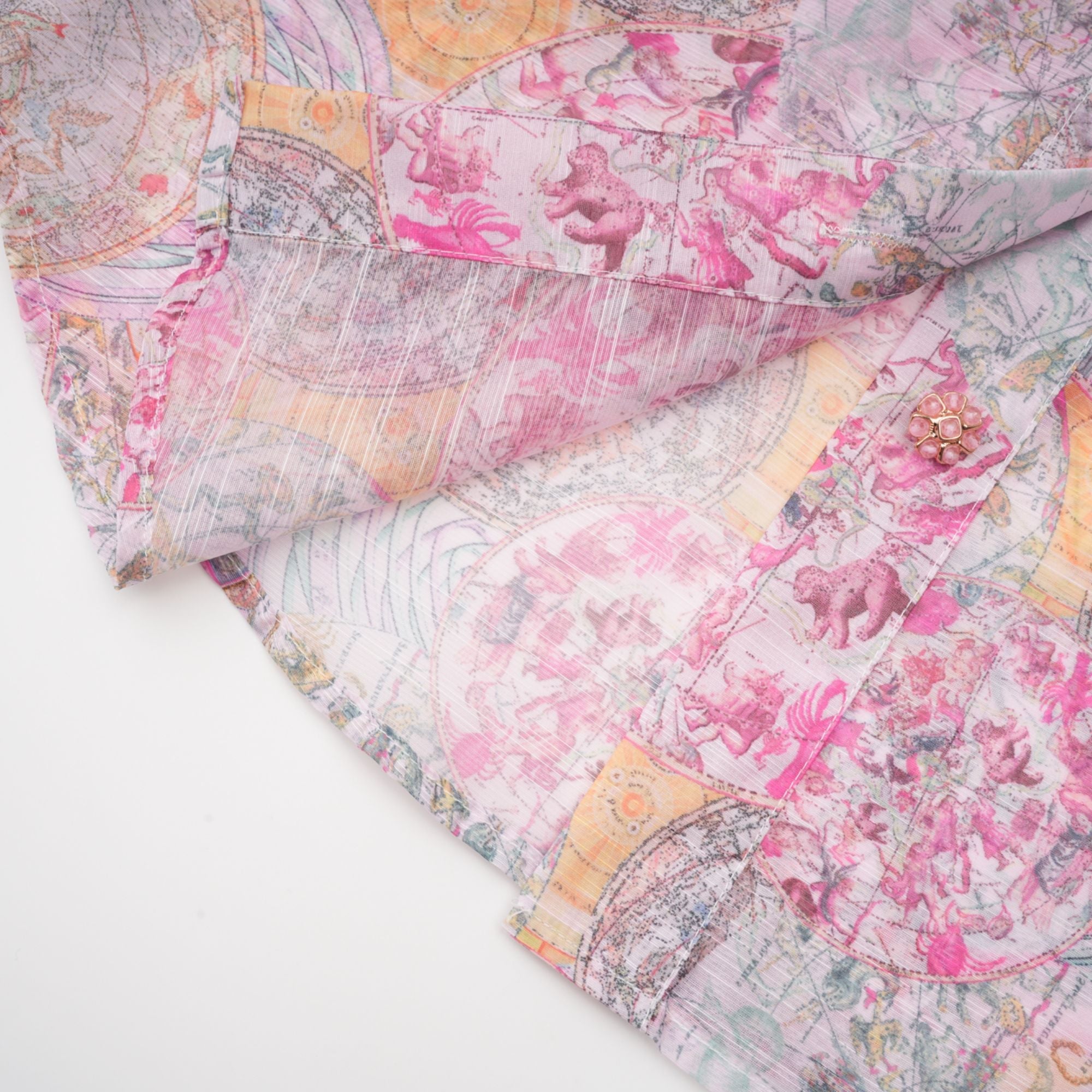 Cherry pink pattern-print shirt & skirt matching set(Final Sale-US Only)