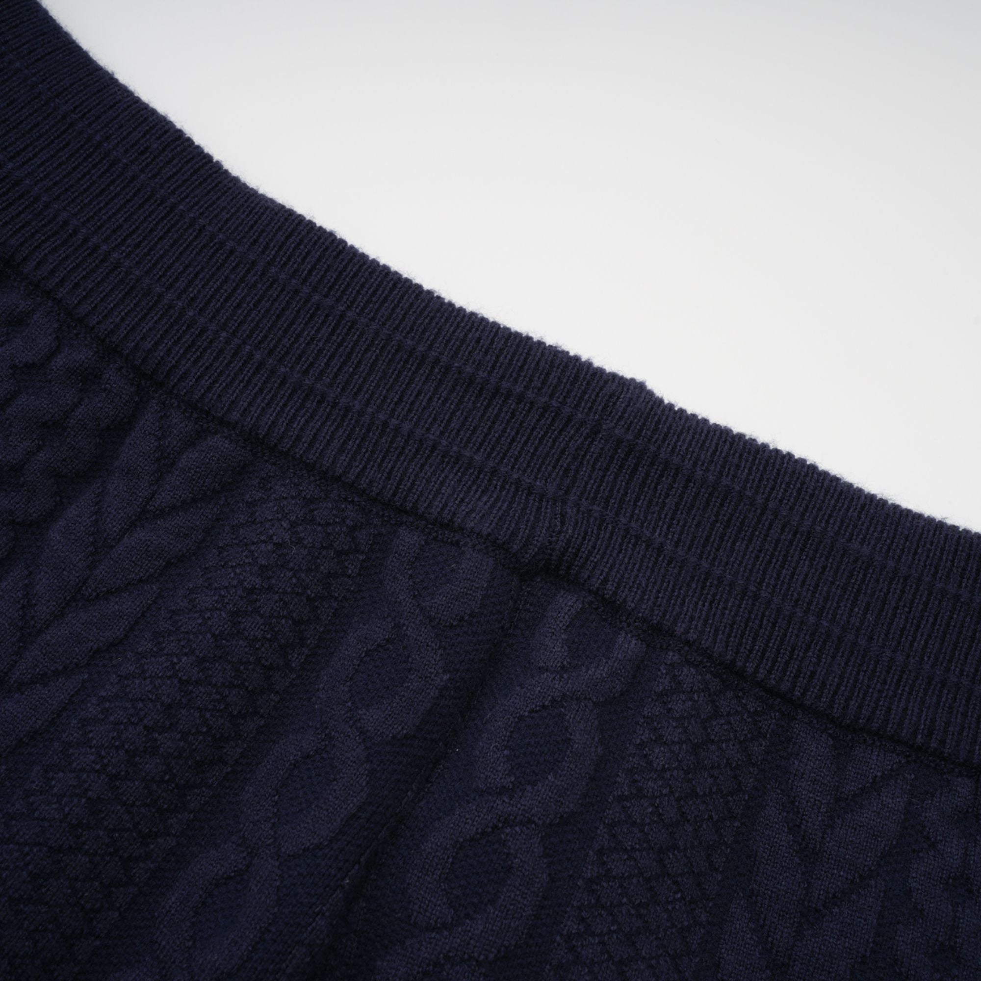 Elvira navy blue crochet-knit cardigan & trousers matching set