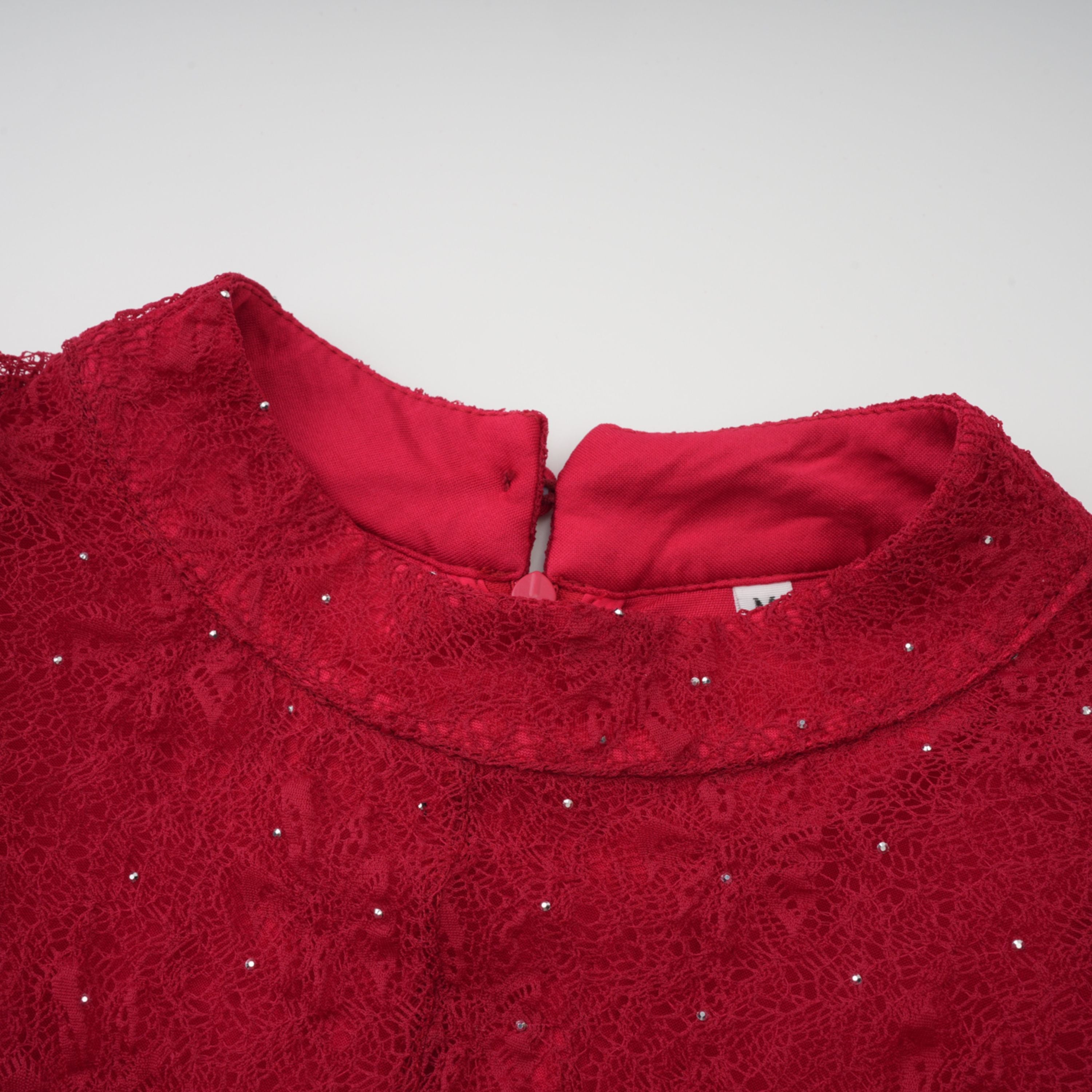 Justyna Red Rhinestone Guipure Lace Maxi Dress (Final Sale-US Only)