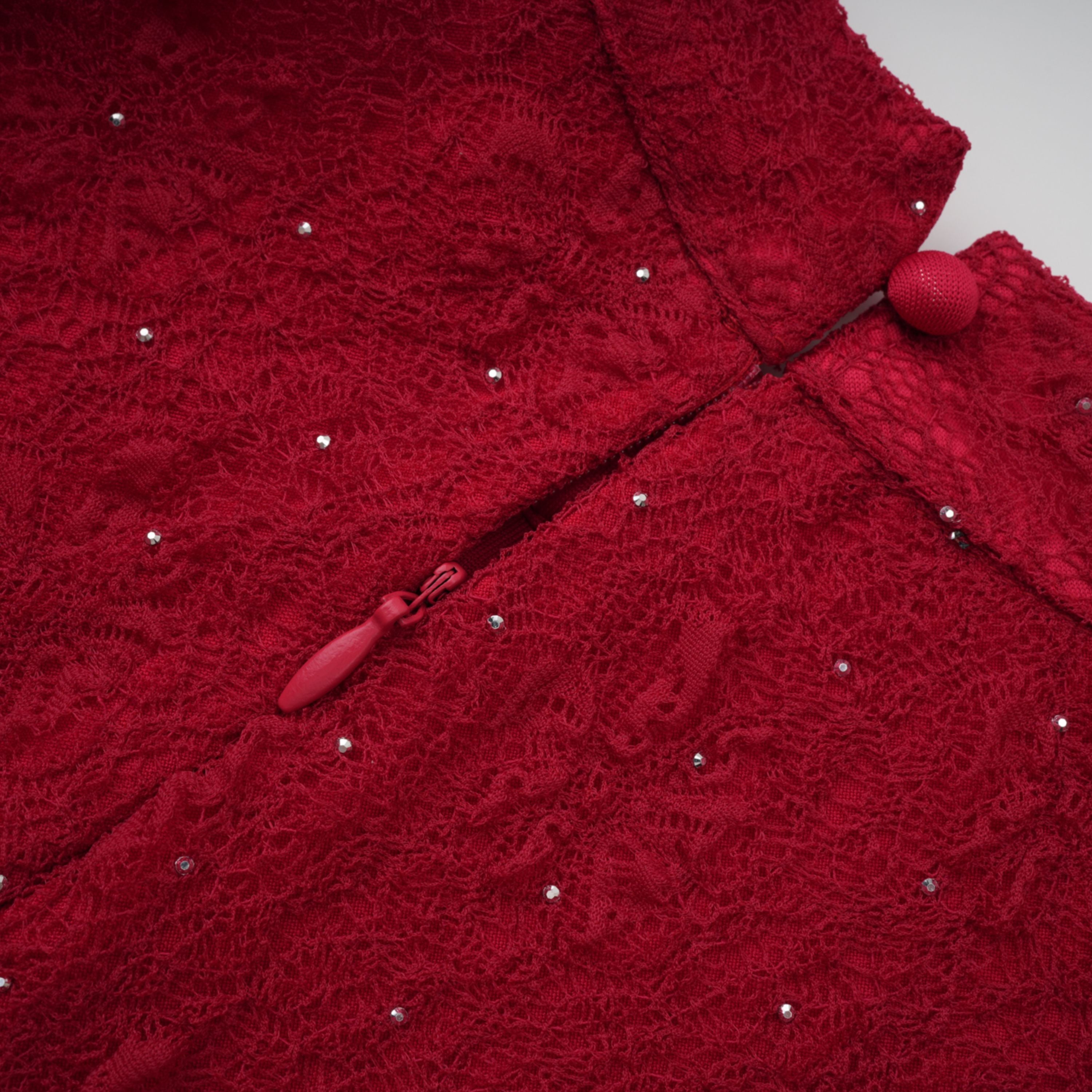 Justyna Red Rhinestone Guipure Lace Maxi Dress (Final Sale-US Only)