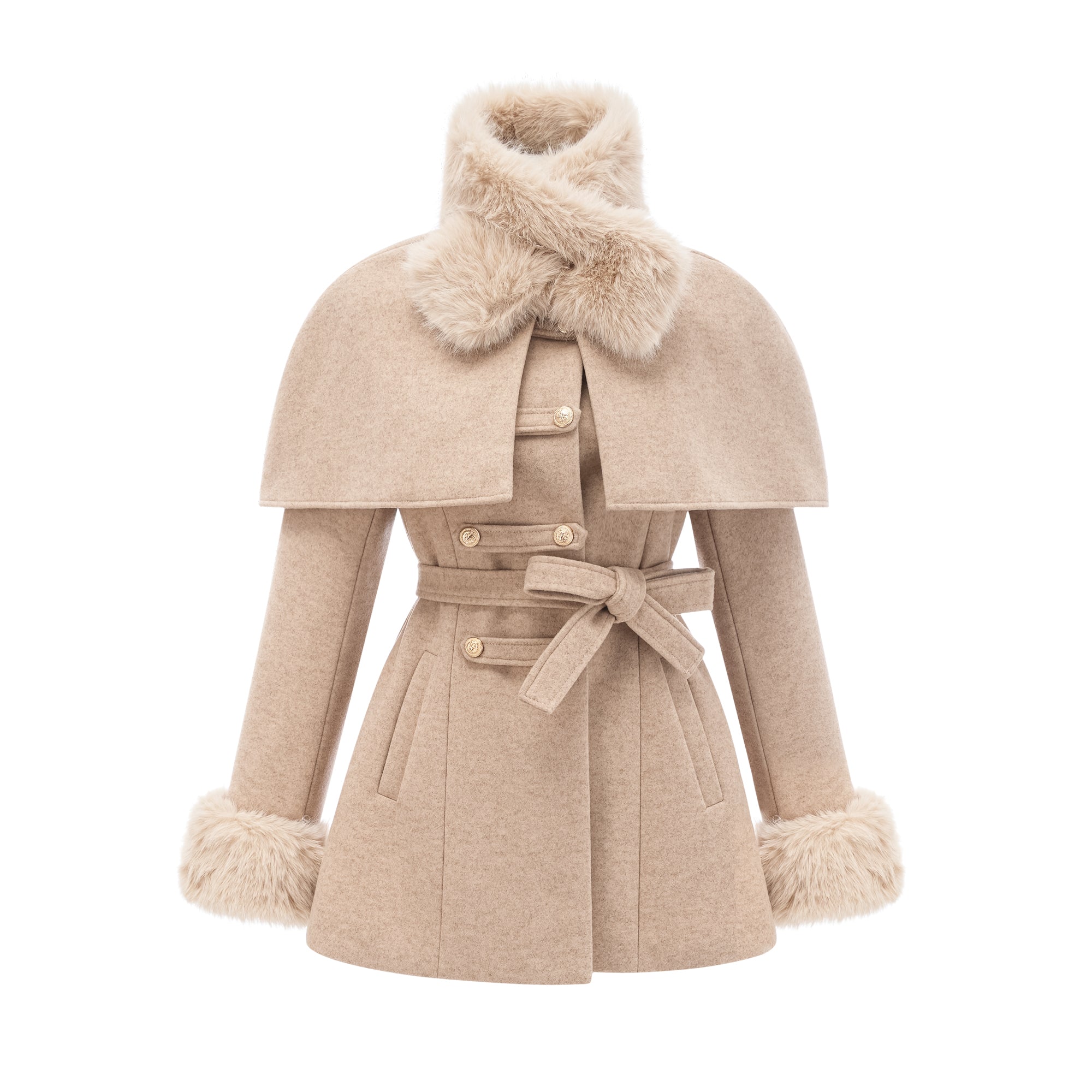 Rosella detachable-cape faux-fur coat (Final Sale)