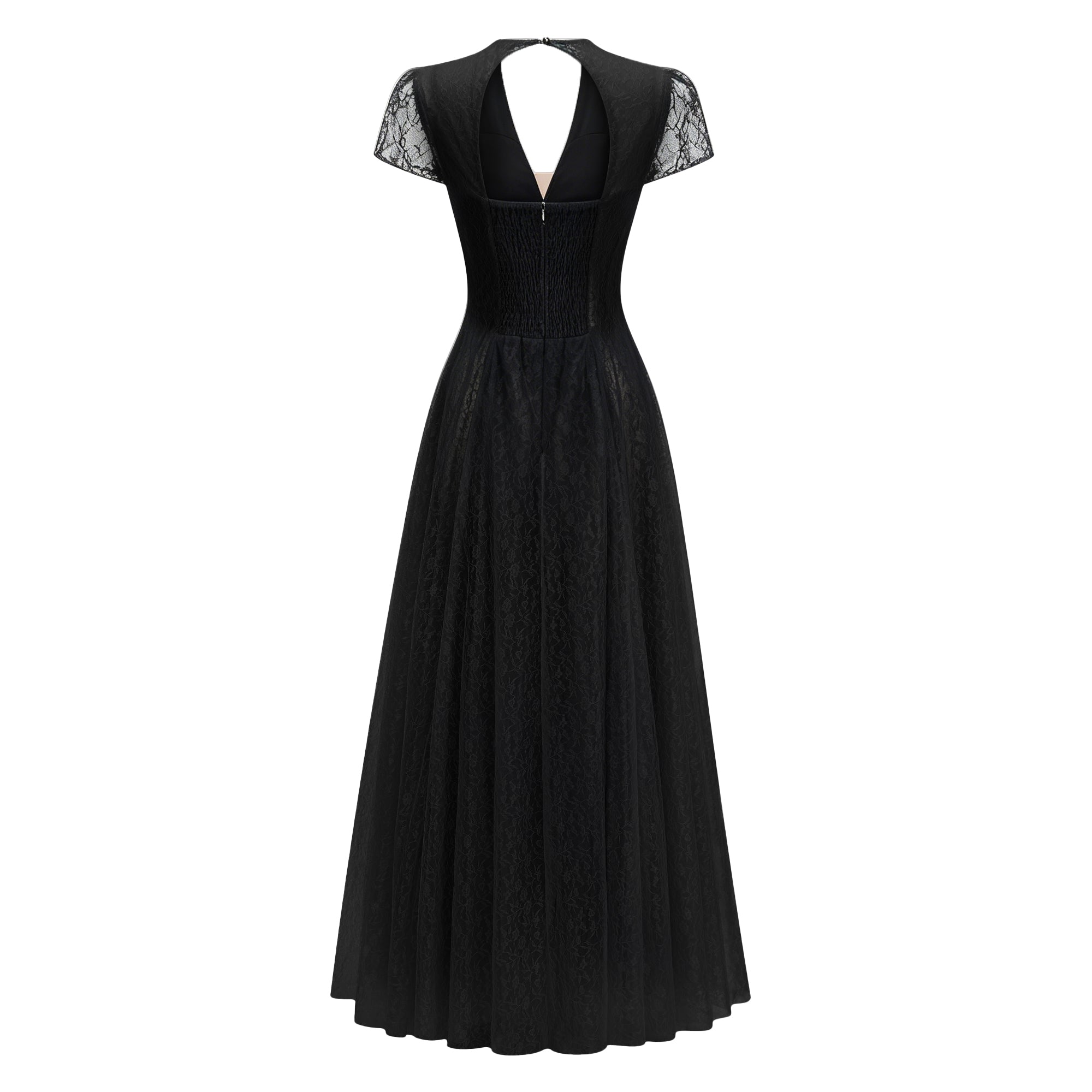 Radiya Black Floral Lace Pleated Maxi Dress (Final Sale-US Only)