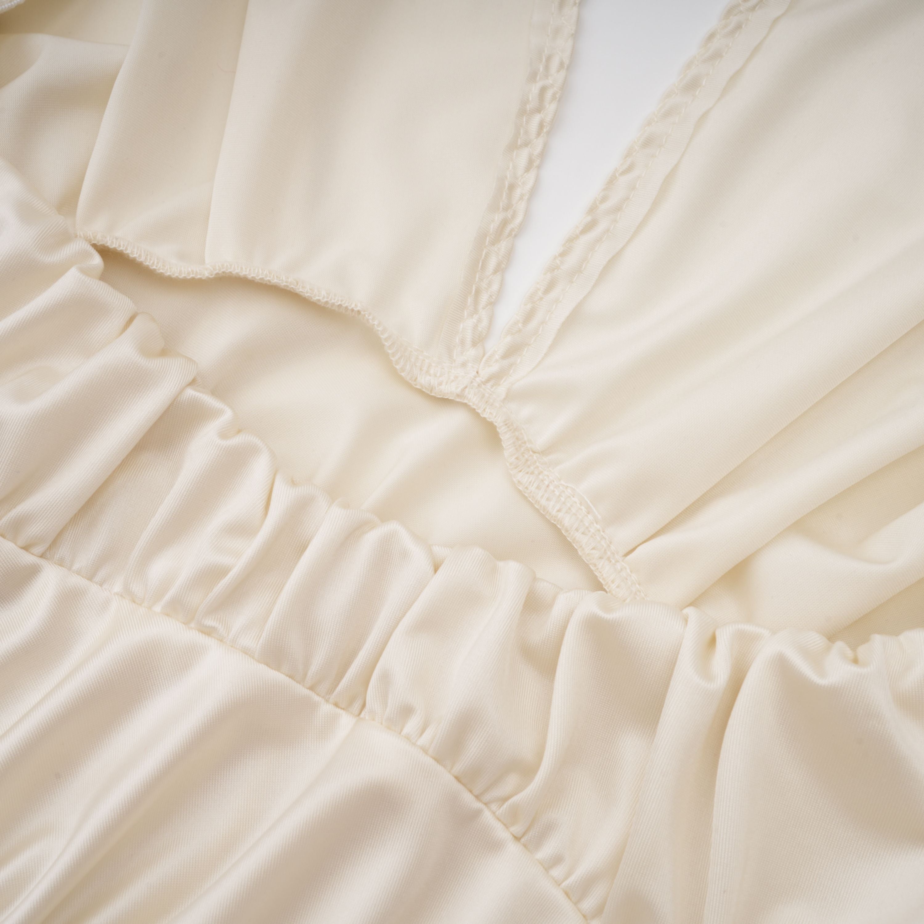 Halterneck Cream White Shirred Gown
