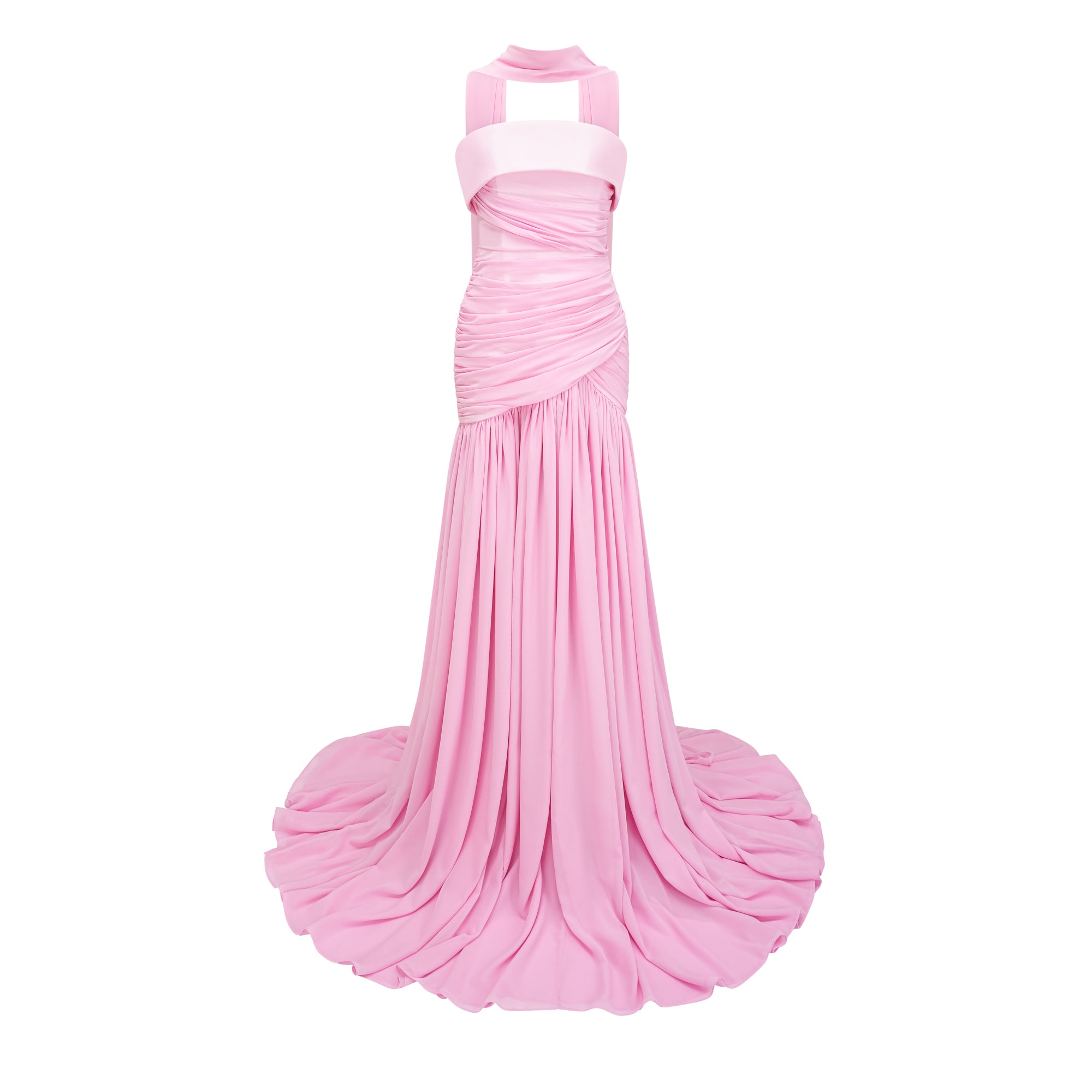 Laetitia Pink Pleated Train Ruched Maxi Dress (Final Sale-US Only)