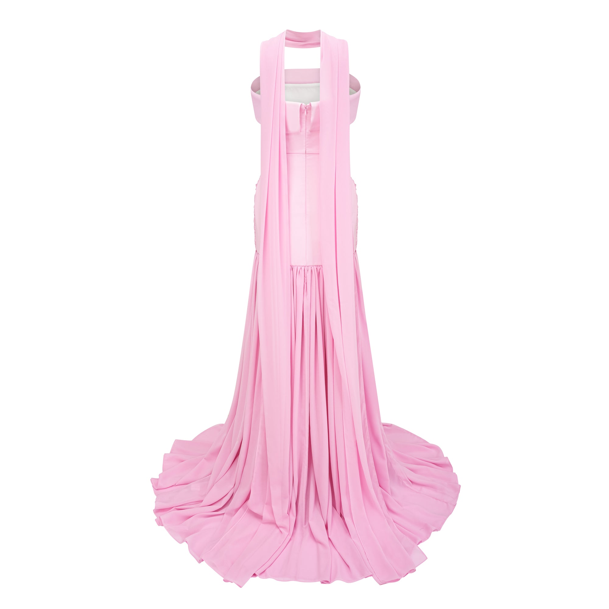 Laetitia Pink Pleated Train Ruched Maxi Dress (Final Sale-US Only)
