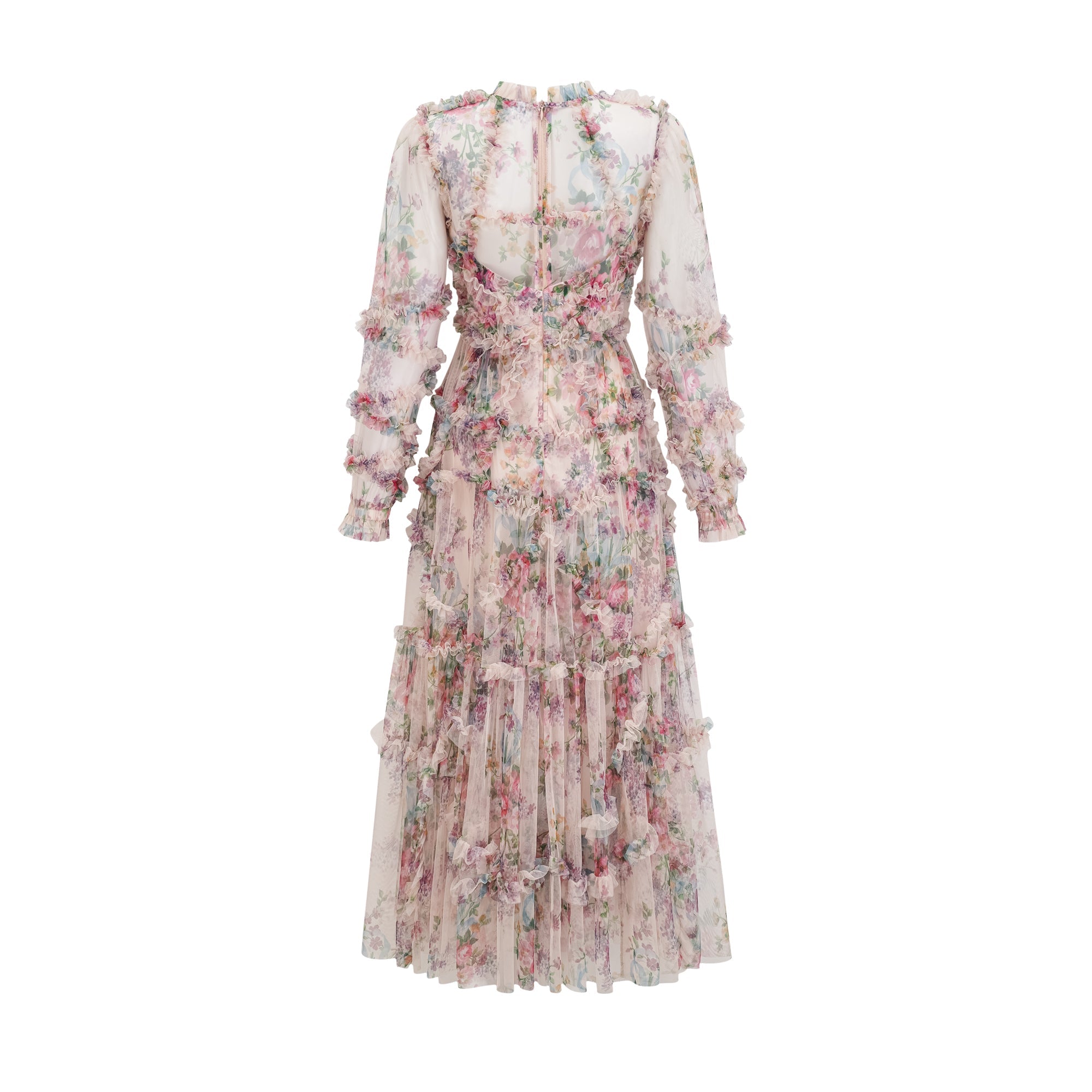 Robe midi en tulle à volants et motif floral Candice