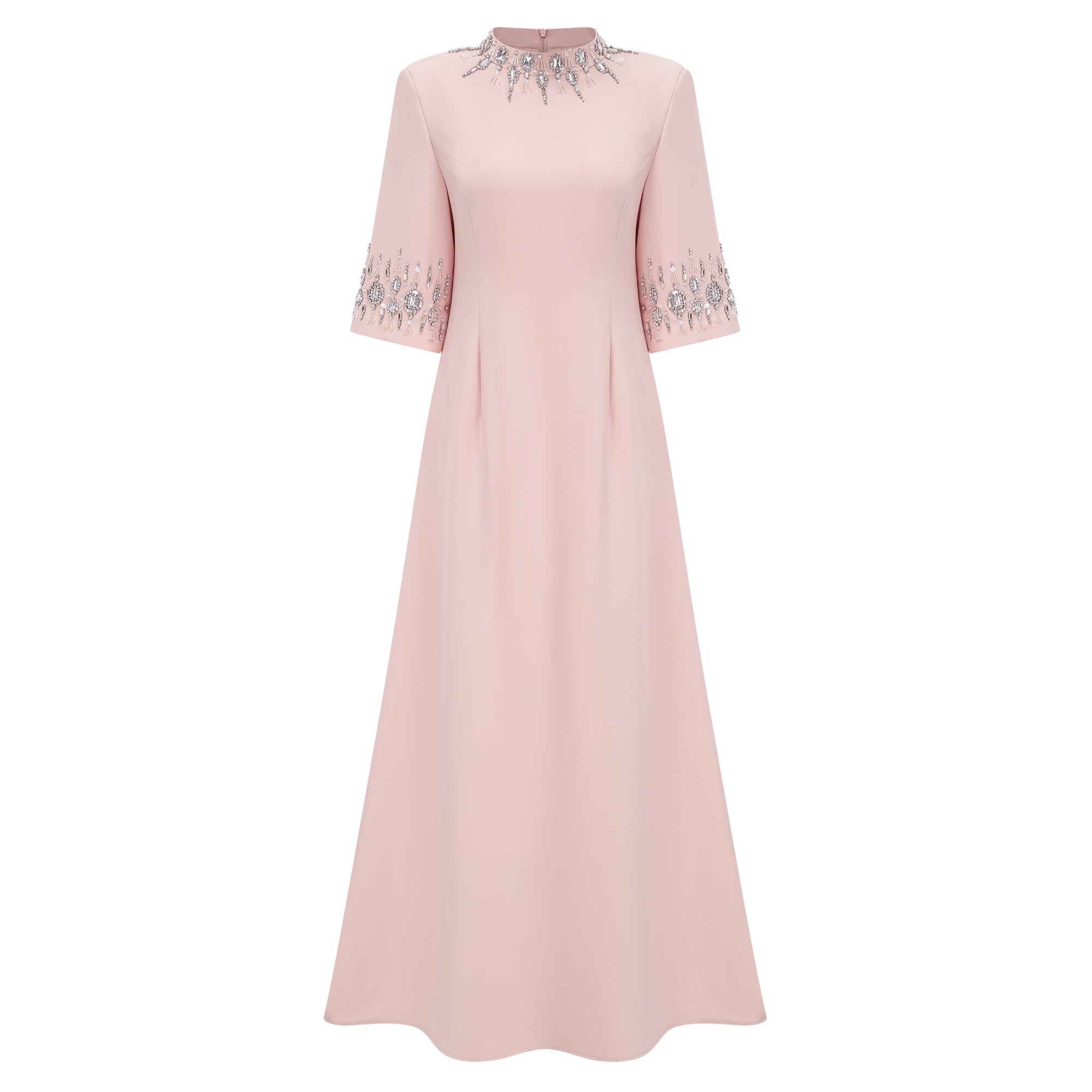 Robe longue rose à motifs