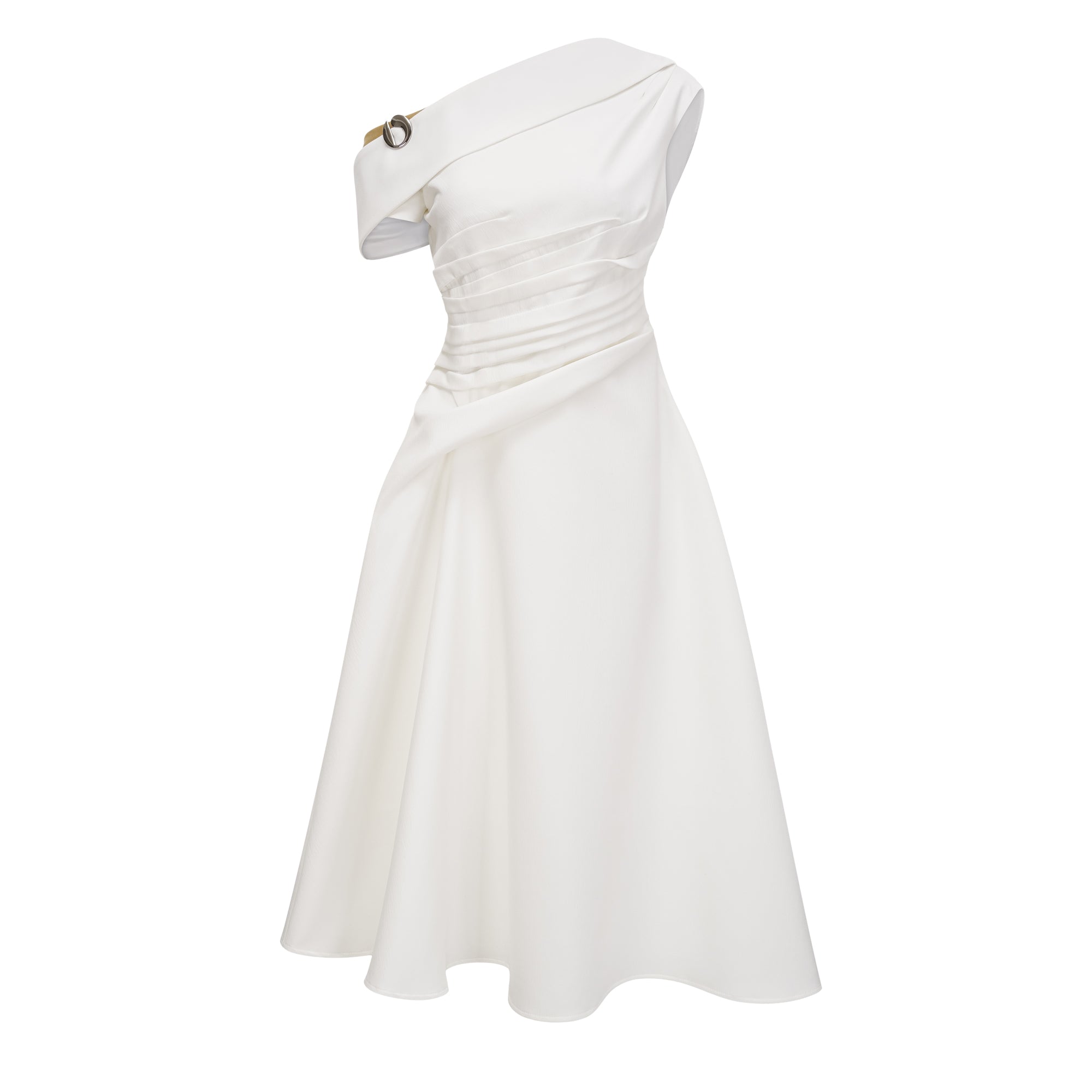 Blossom White One Shoulder Ruched Midi Dress (Final Sale-US Only)