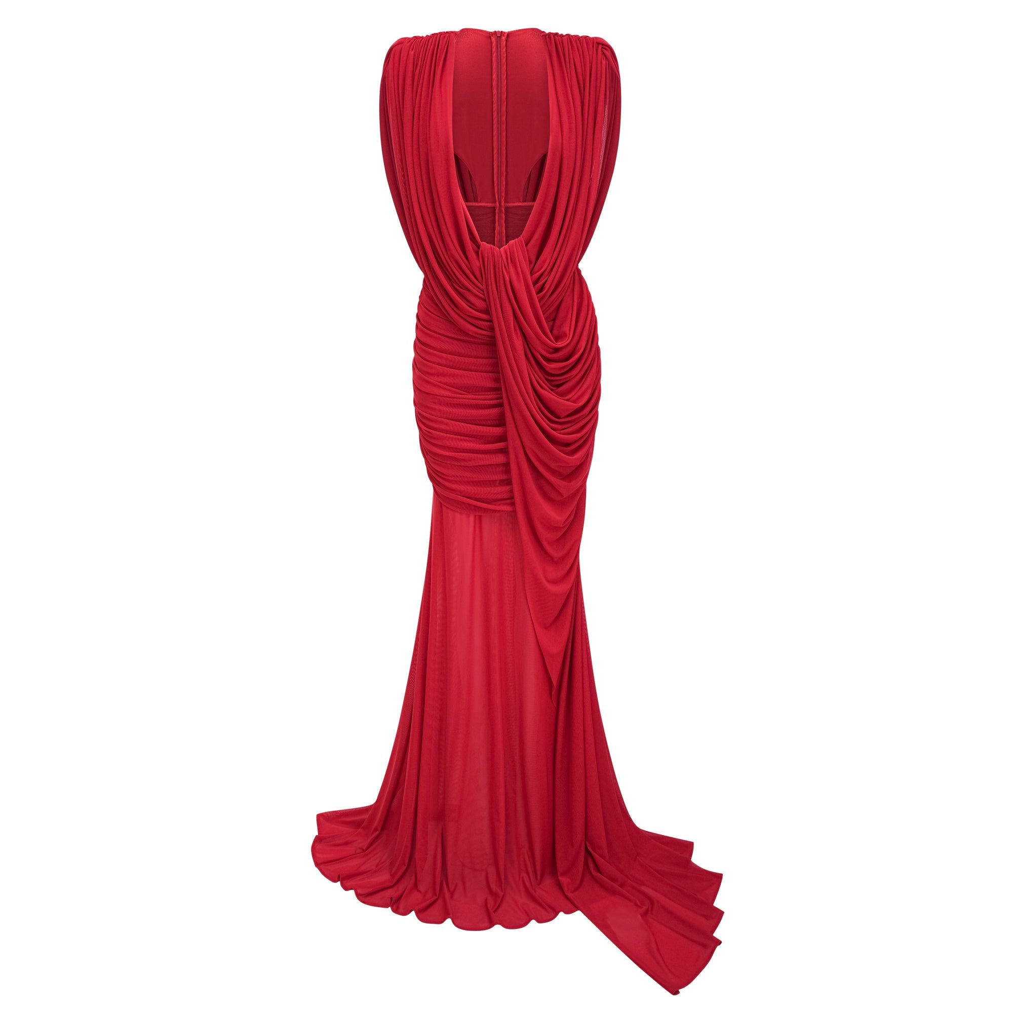 فستان طويل غير متماثل مزين بزخارف من Fíona Red