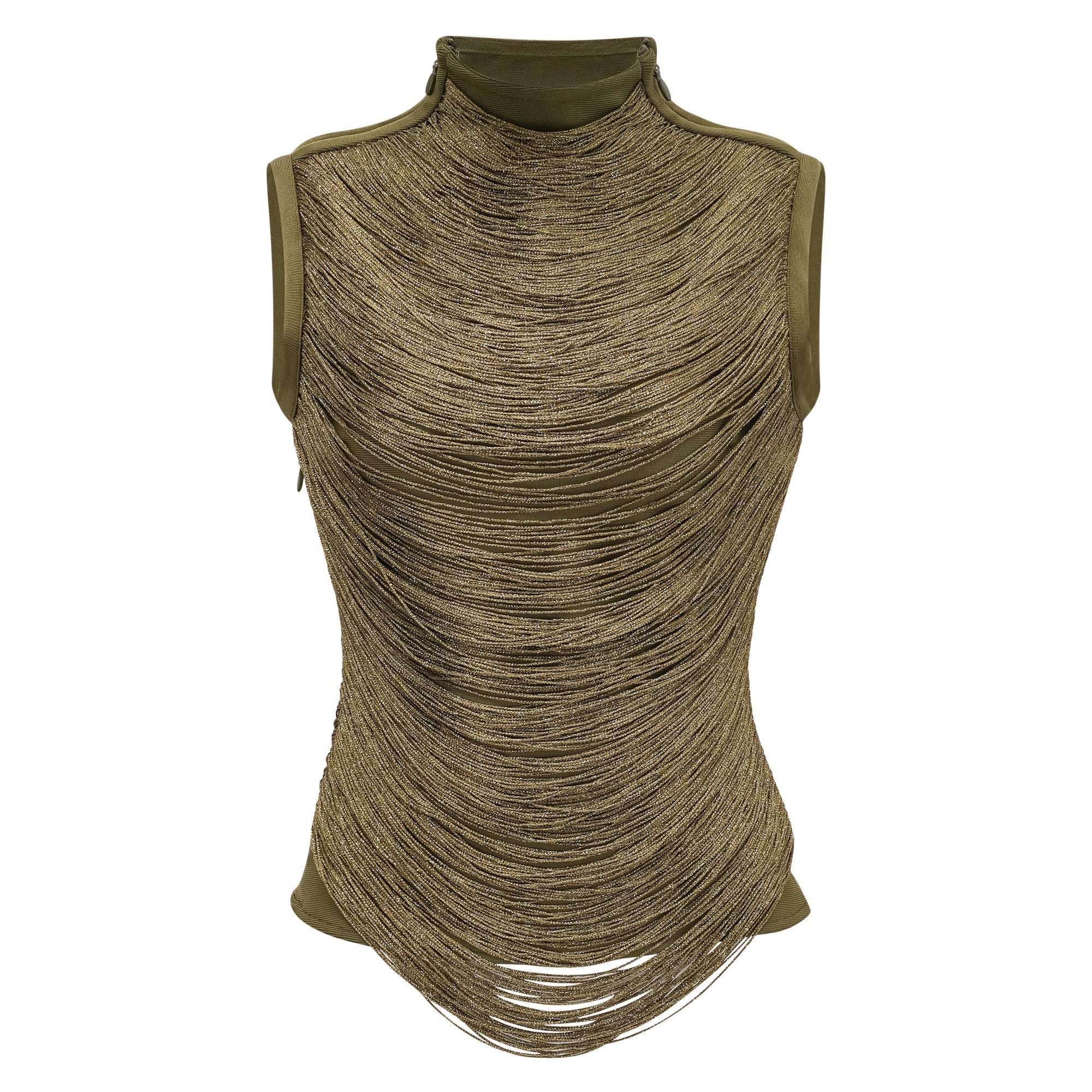 Olive green sleeveless maxi dress with a satin skirt