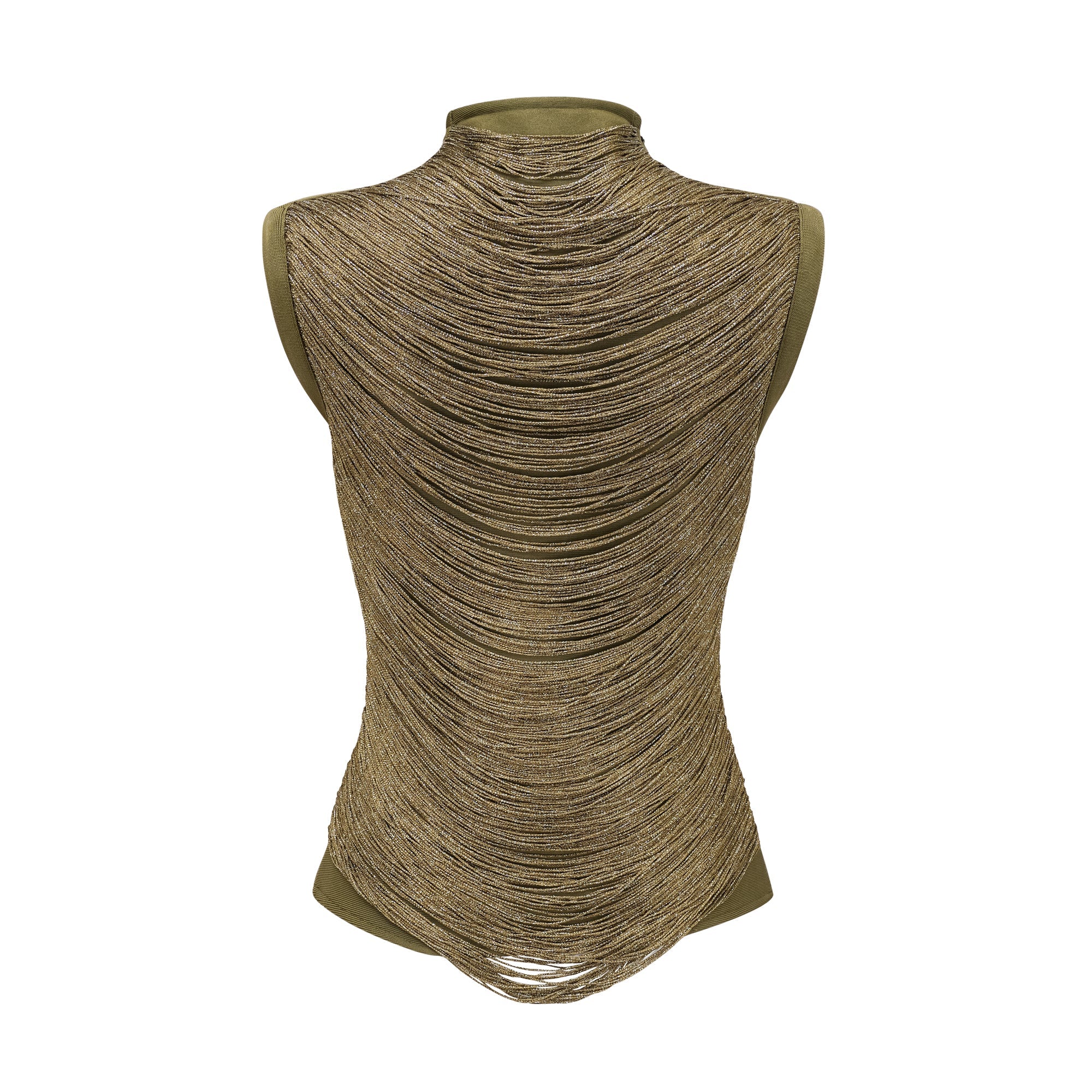 Olive green sleeveless maxi dress with a satin skirt