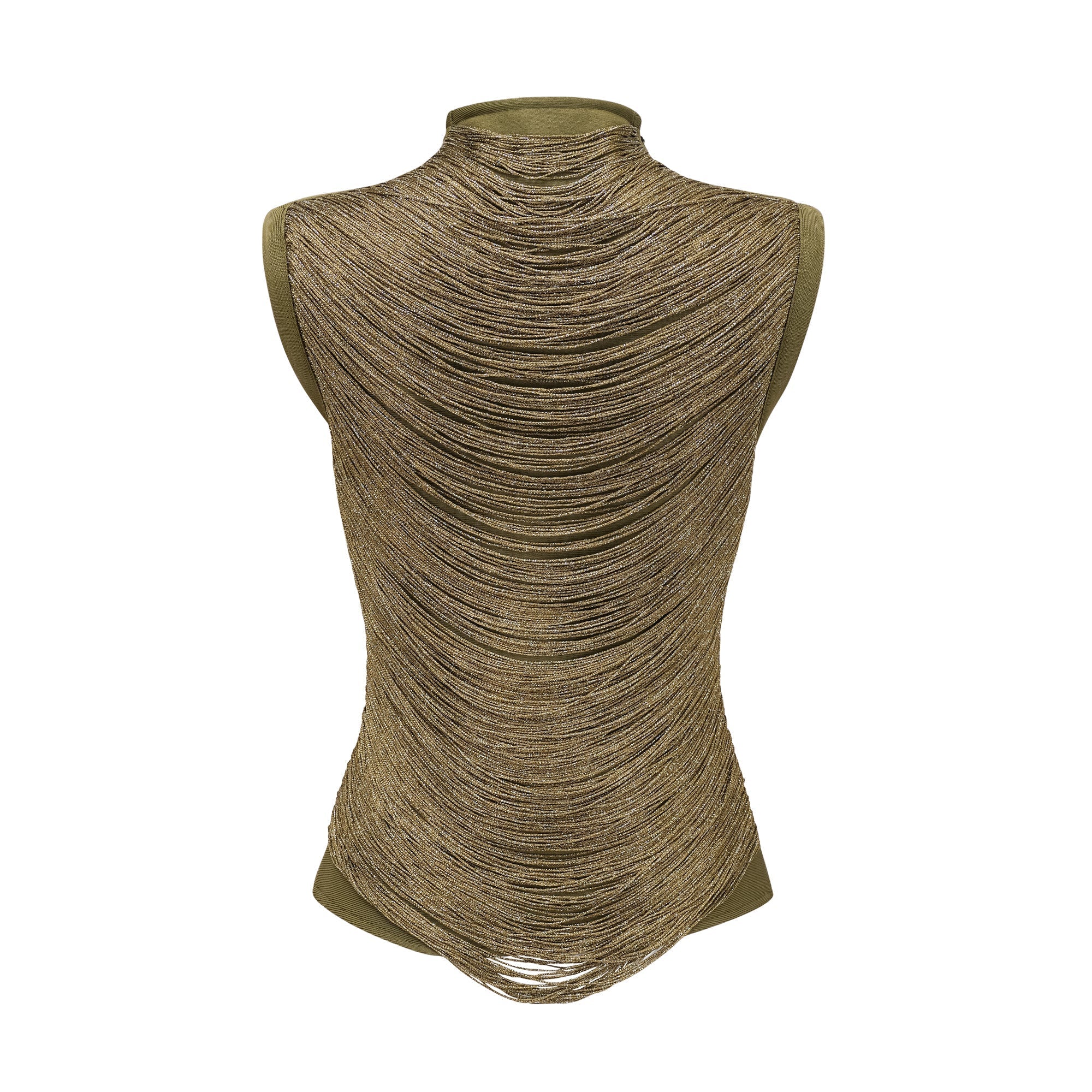 Olive green sleeveless maxi dress with a satin skirt