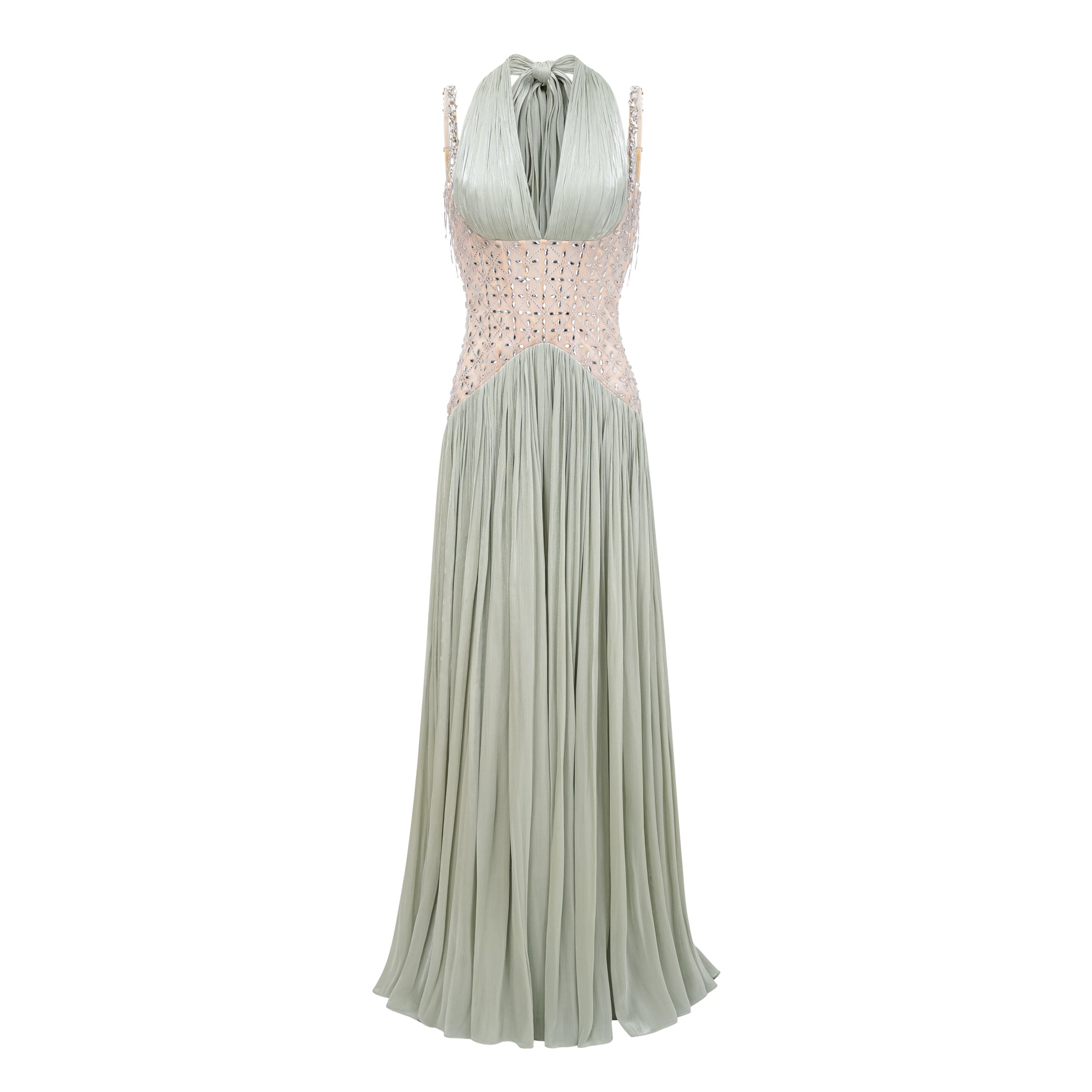 Green Rhinestone Panel Maxi Dress