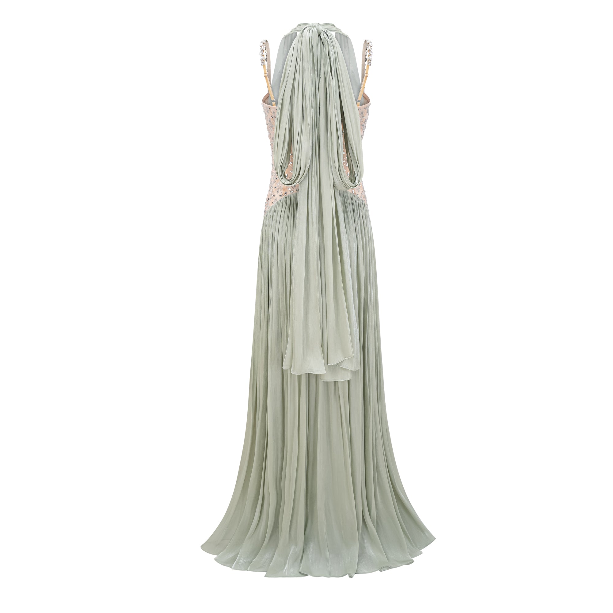 Green Rhinestone Panel Maxi Dress