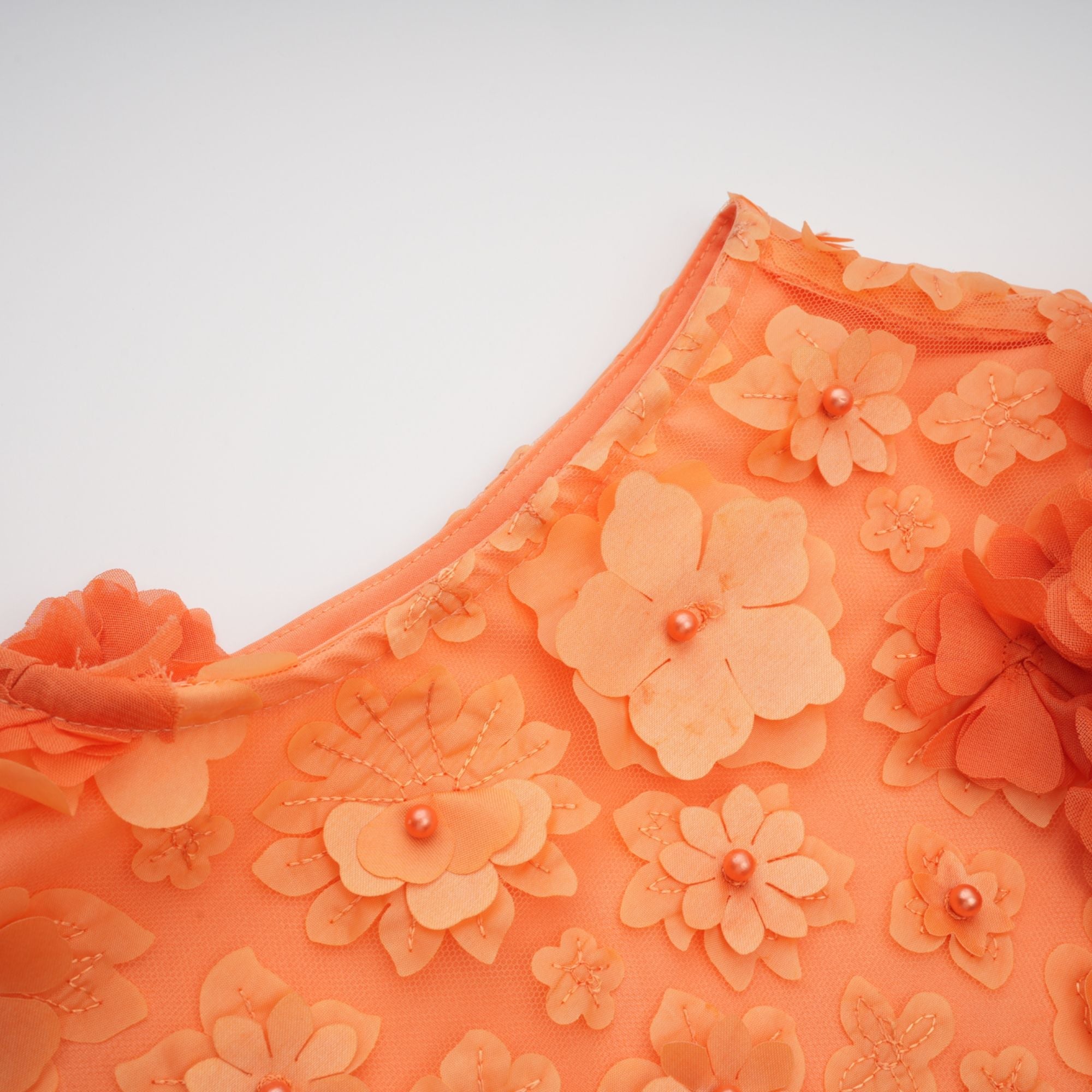 Orphée Orange Faux-Flower Mini Dress