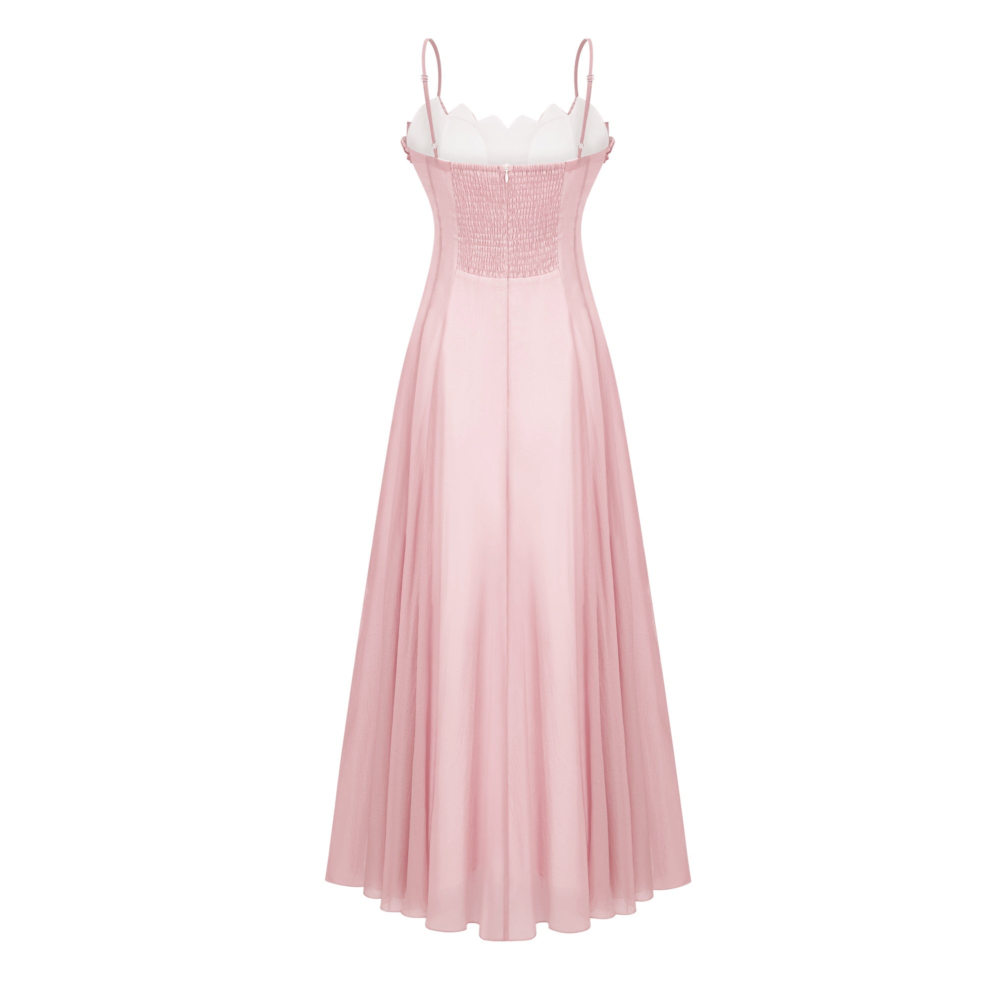 Ruffled Shirred Tulle Maxi Dress