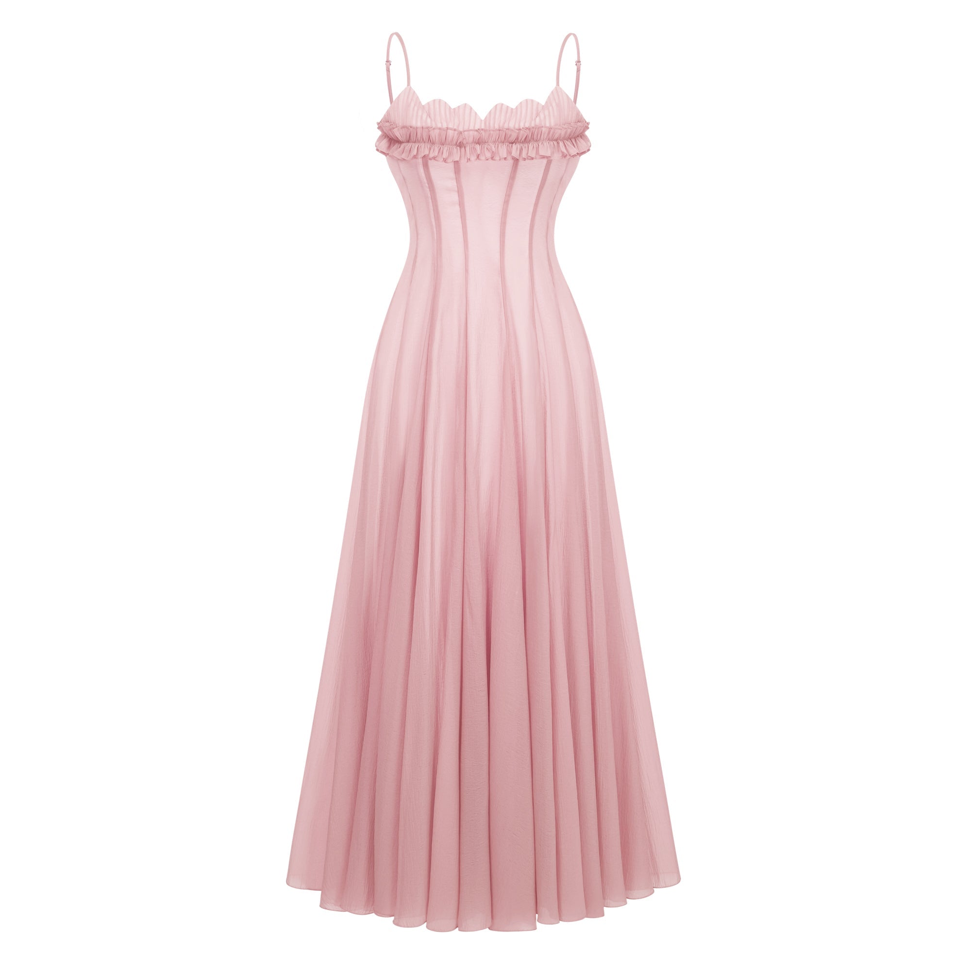 Ruffled Shirred Tulle Maxi Dress