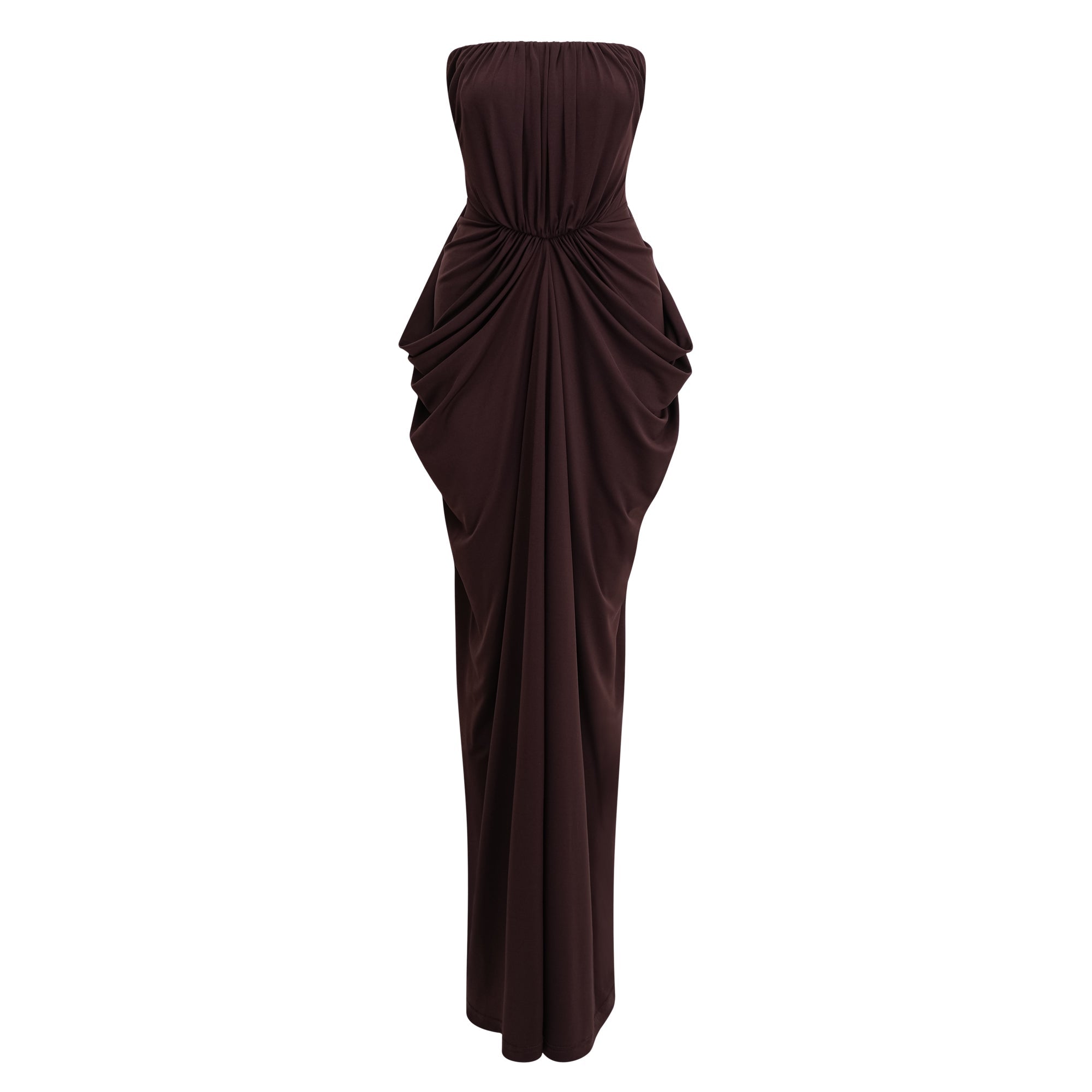 Honoria Chocolate Brown Off Shoulder Maxi Dress (Final Sale-US Only)