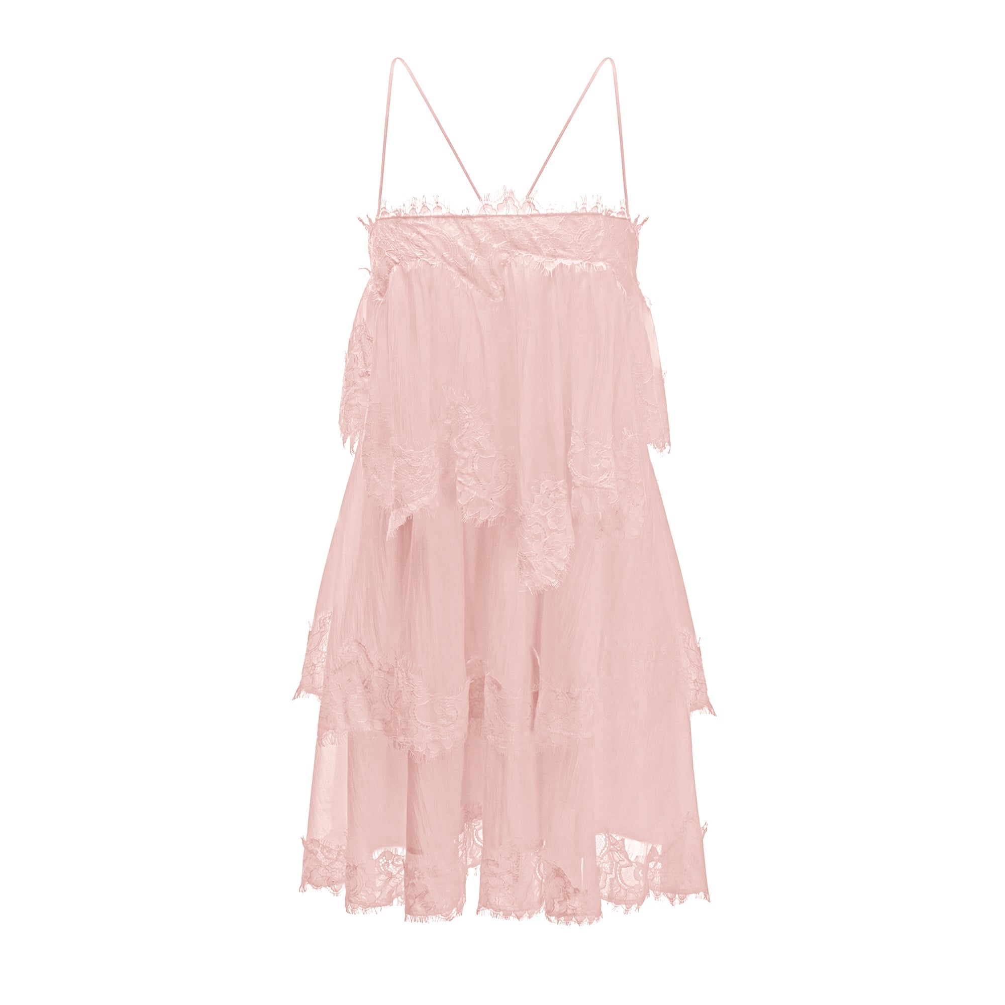 Rachel Pink Tiered Mini Dress with Lace Trim (Final Sale-US Only)