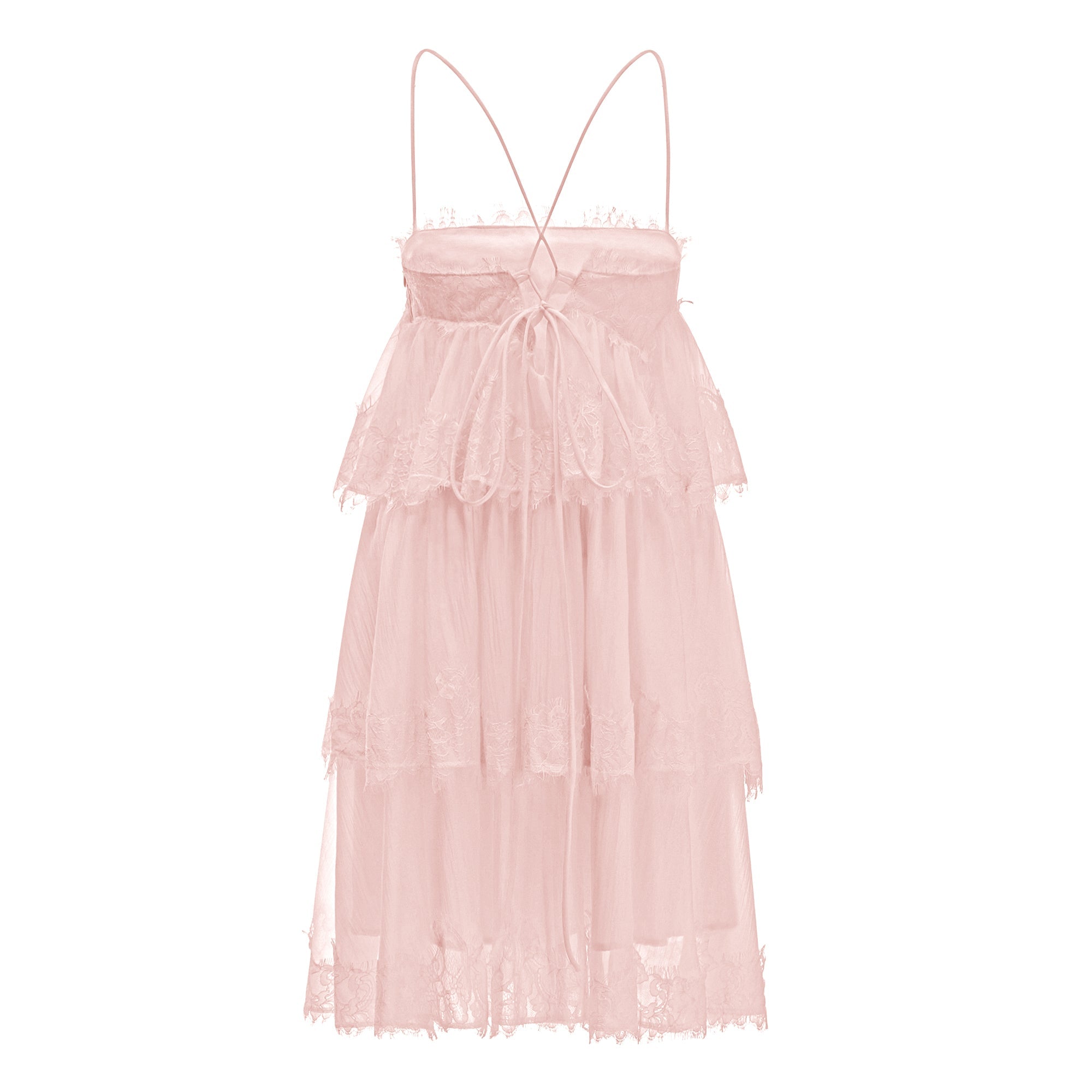 Rachel Pink Tiered Mini Dress with Lace Trim (Final Sale-US Only)