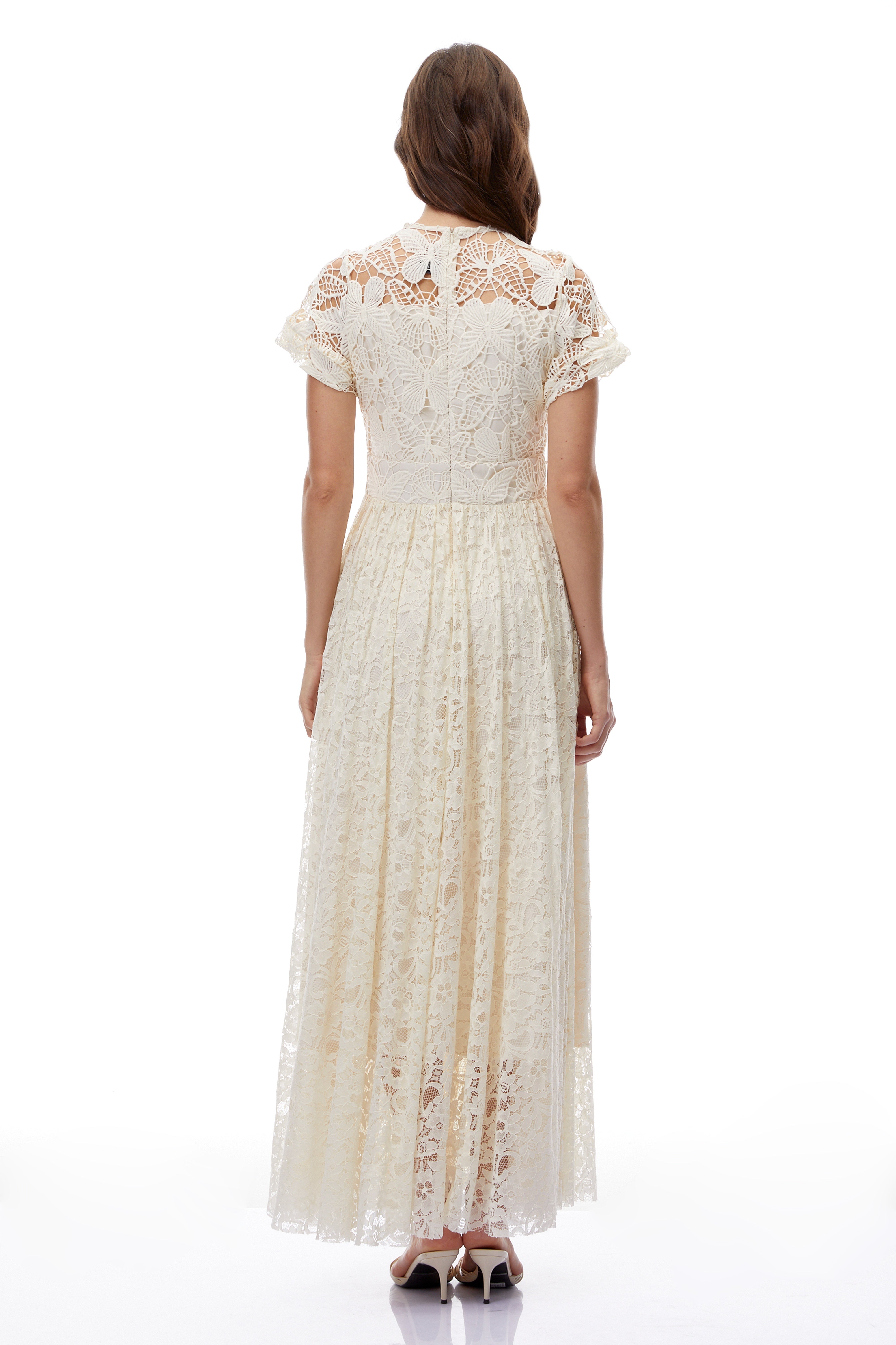 Dahlia White Floral Lace Maxi Dress with Butterfly Applique