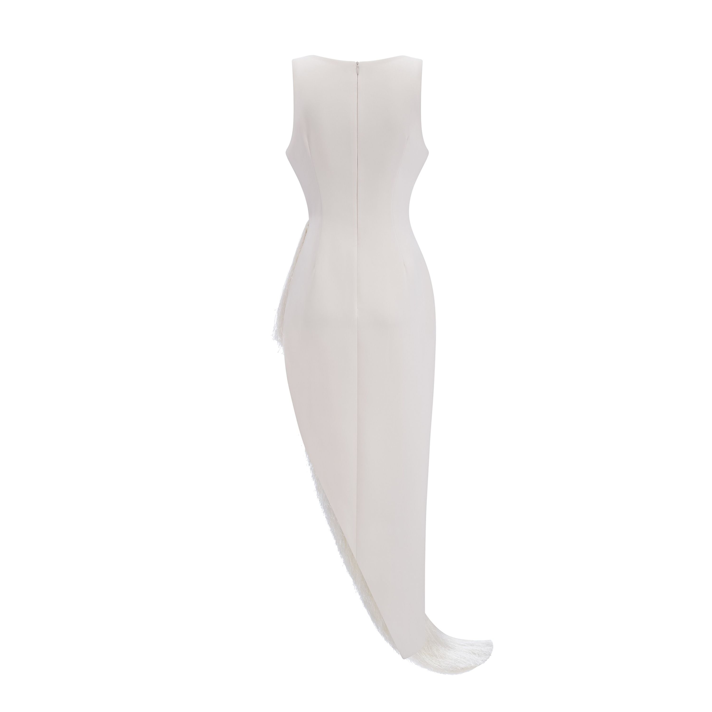 Damla Cream Asymmetrical Maxi Dress with Fringe (Final Sale-US Only)