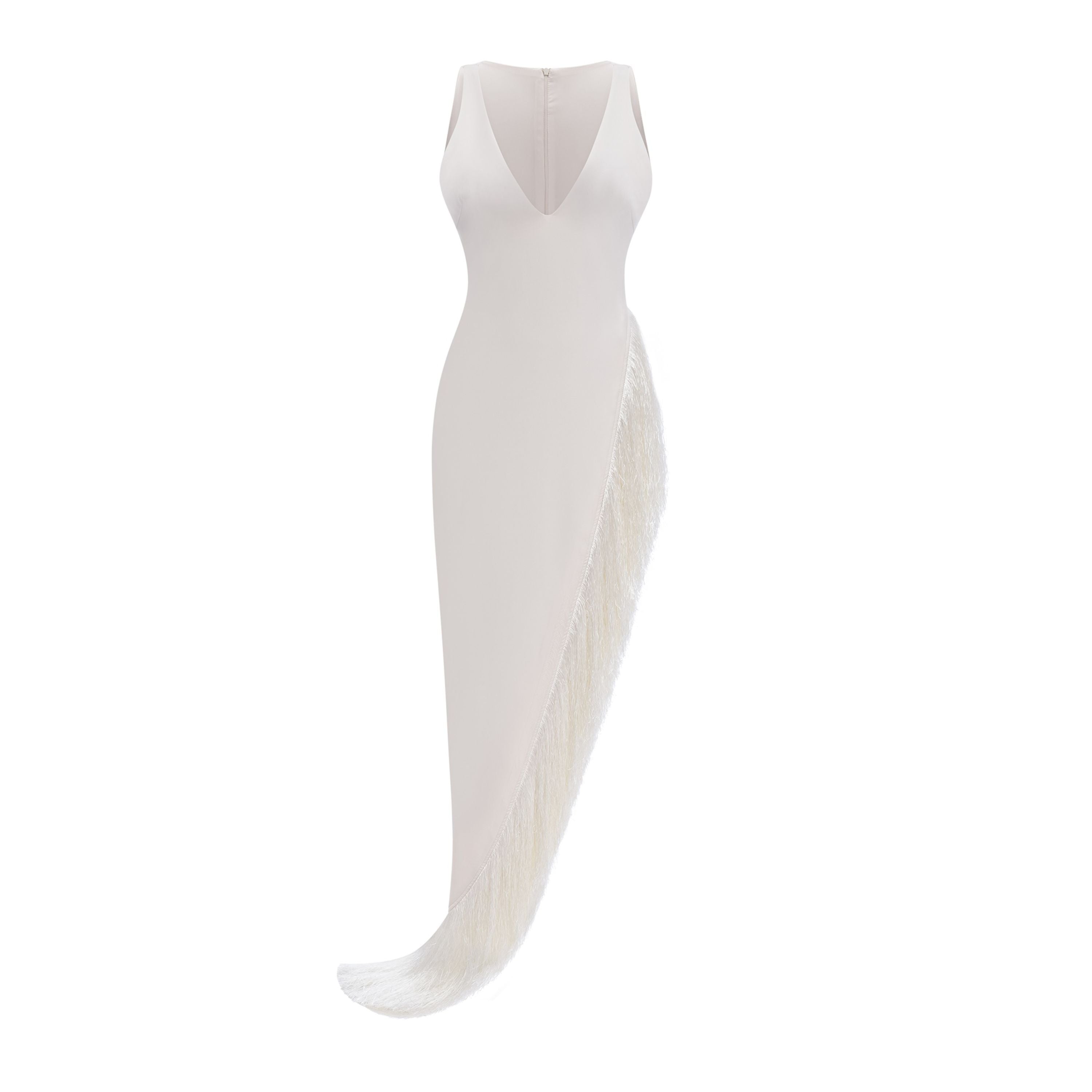 Damla Cream Asymmetrical Maxi Dress with Fringe (Final Sale-US Only)