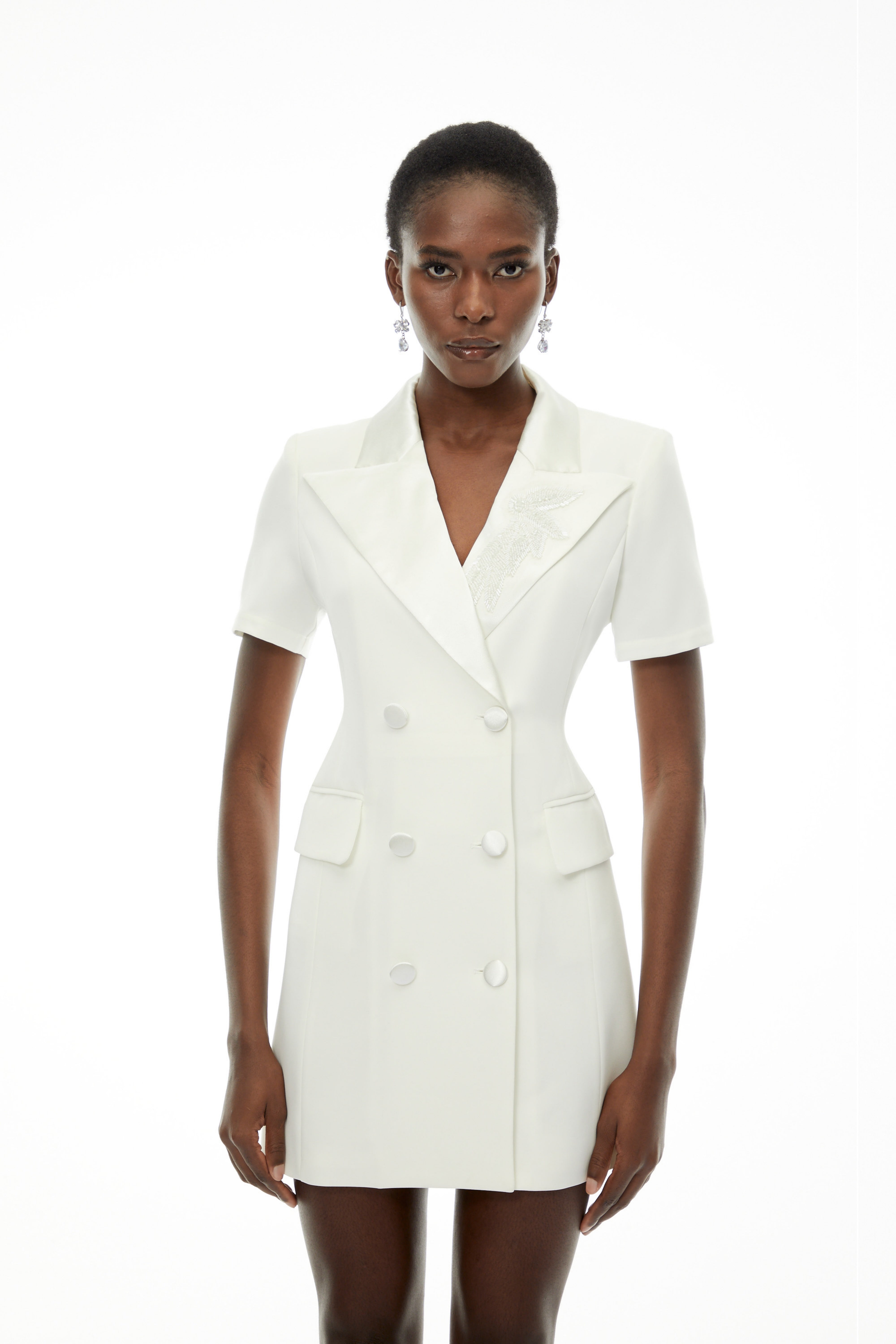 Daniella White Double-Breasted Embroidered Blazer Dress (Final Sale)